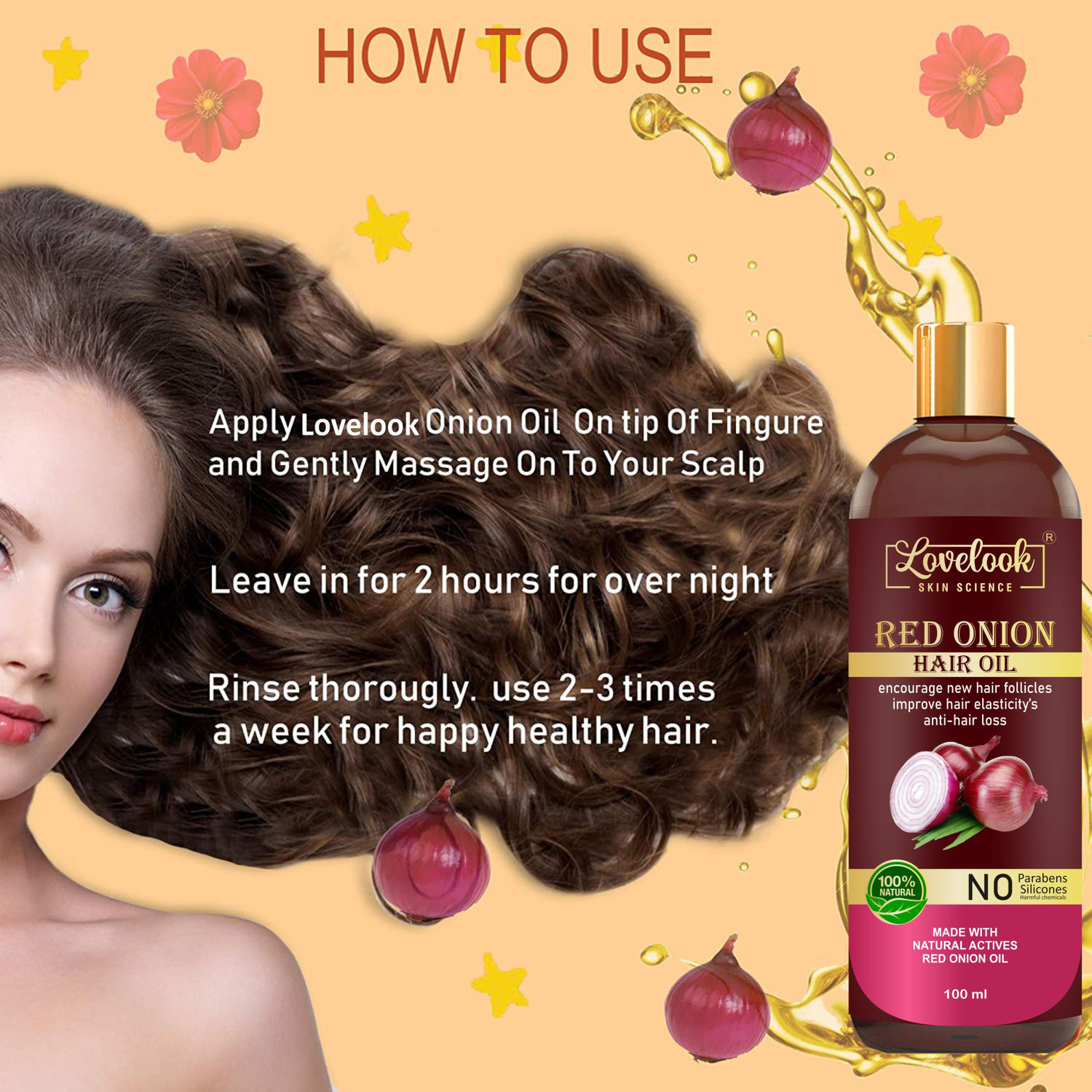 Image of Lovelook Onion Hair Oil with 14 Essential Oils for Hair Regrowth, Dandruff Control Hair Oil