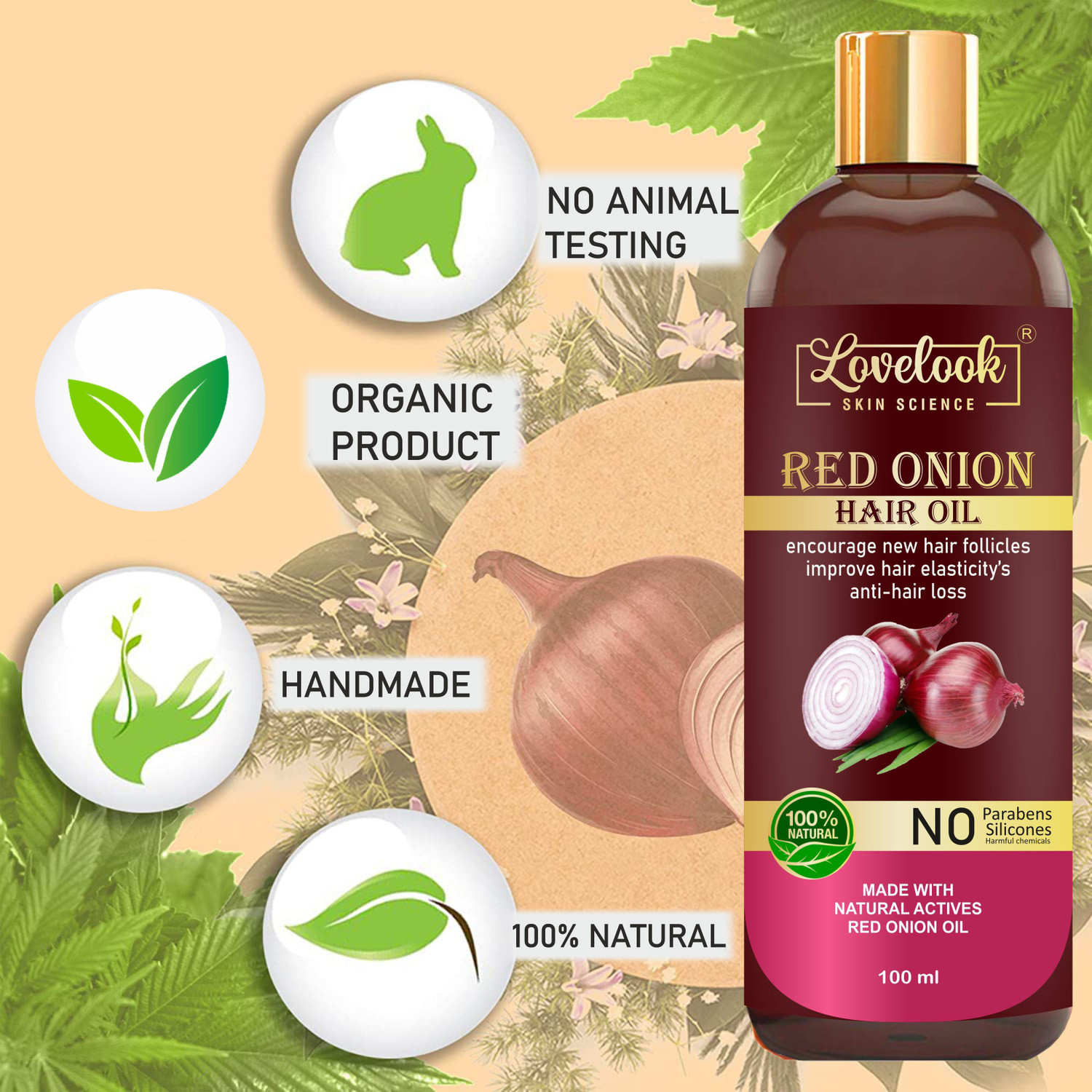 Image of Lovelook Onion Hair Oil with 14 Essential Oils for Hair Regrowth, Dandruff Control Hair Oil