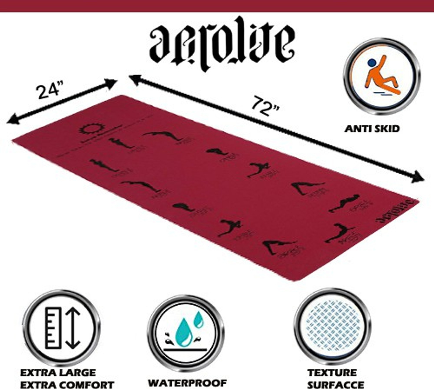 Image of Aerolite Sun Salutation 24 X 72 Red 10 mm Yoga Mat