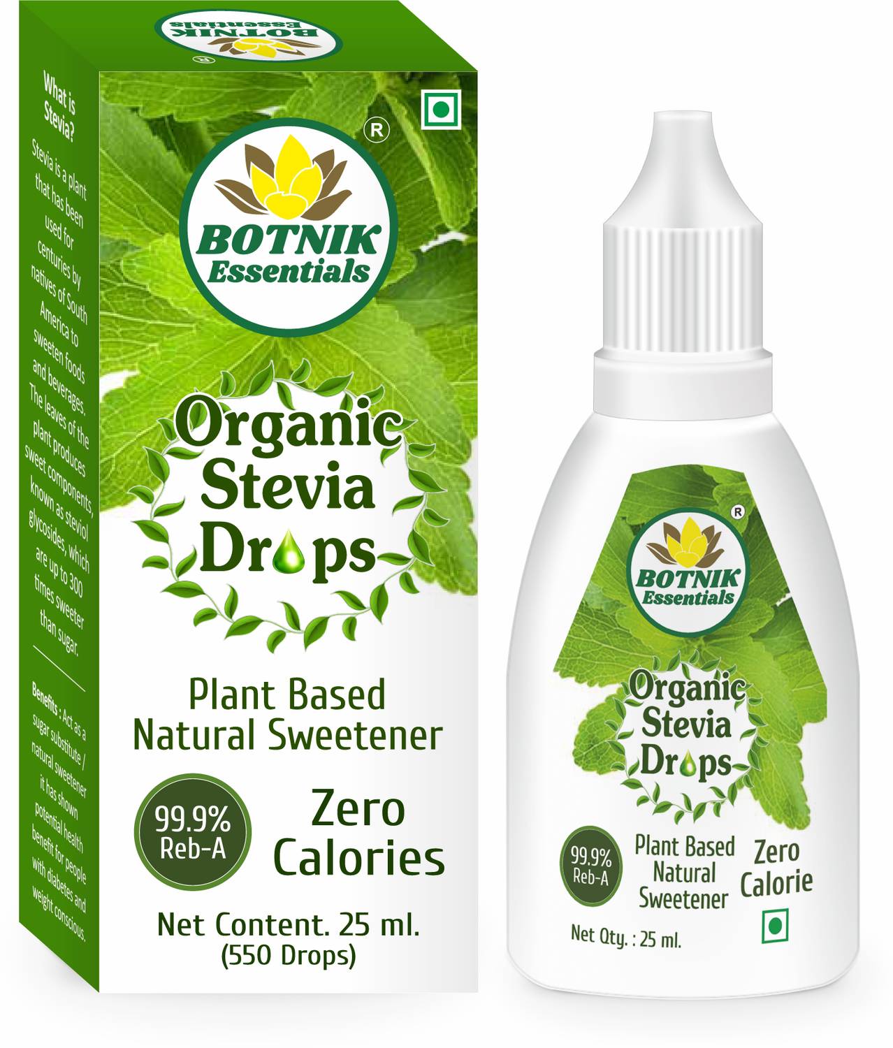 BOTNIK ESSENTIALS Organic Stevia Drops-25ml Zero Calorie, Zero Glycemic Index
