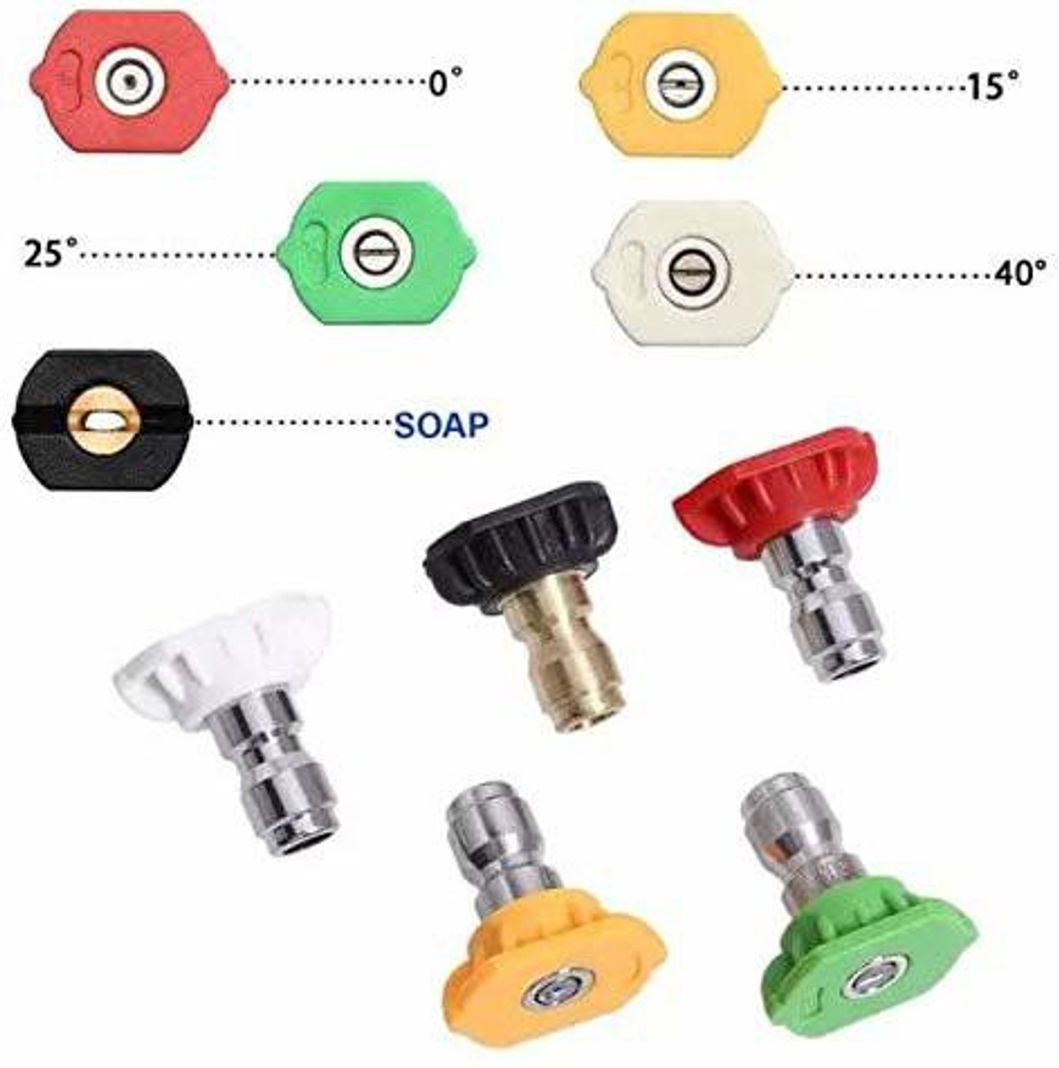 Image of PARTHVI Multiple Degree Washer Spray Nozzle Tips Quick Pressure Washer Nozzle, 1 /4 inch,(Pack of 5 , 0,15,25,40,65 degree) Spray Gun