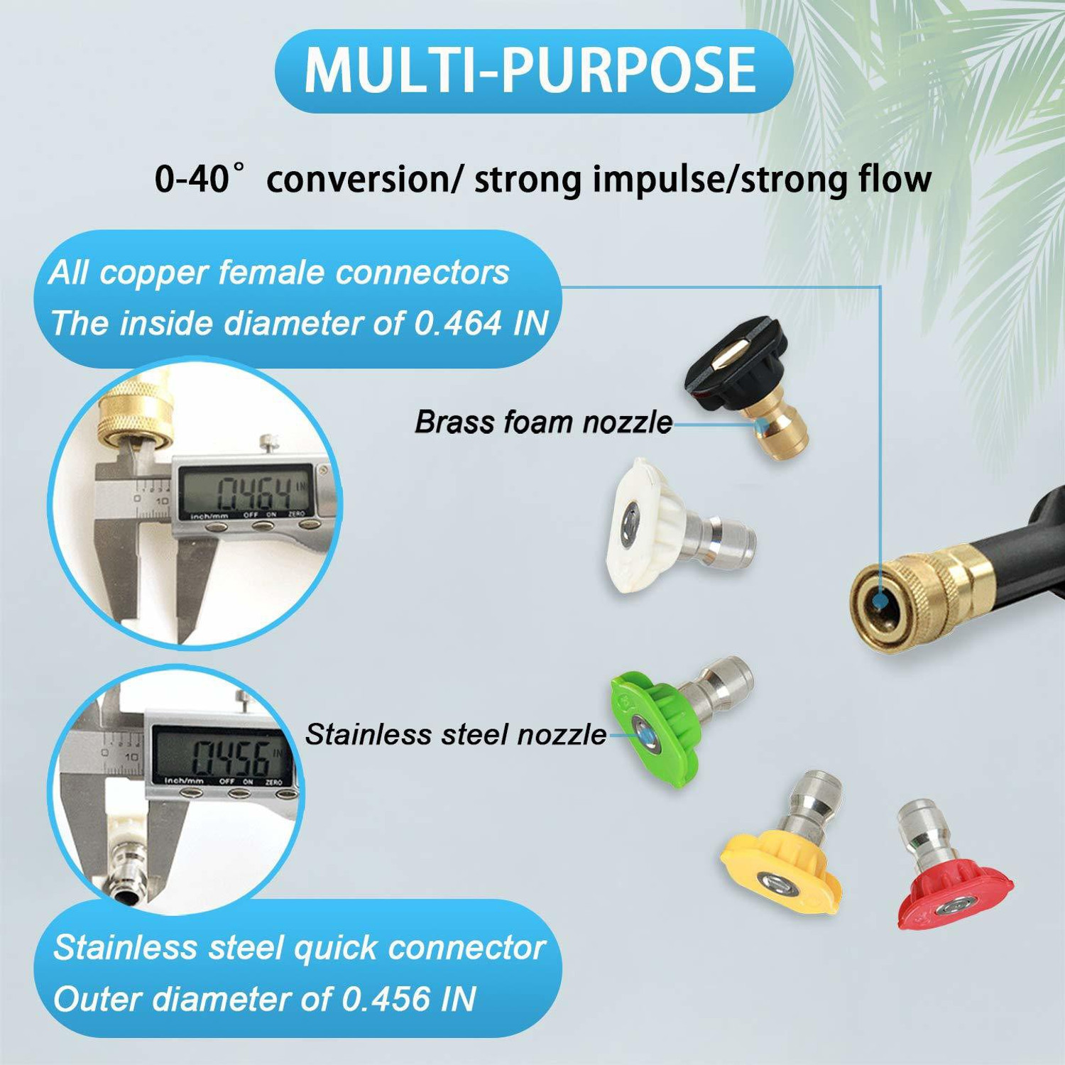 Image of PARTHVI Multiple Degree Washer Spray Nozzle Tips Quick Pressure Washer Nozzle, 1 /4 inch,(Pack of 5 , 0,15,25,40,65 degree) Spray Gun
