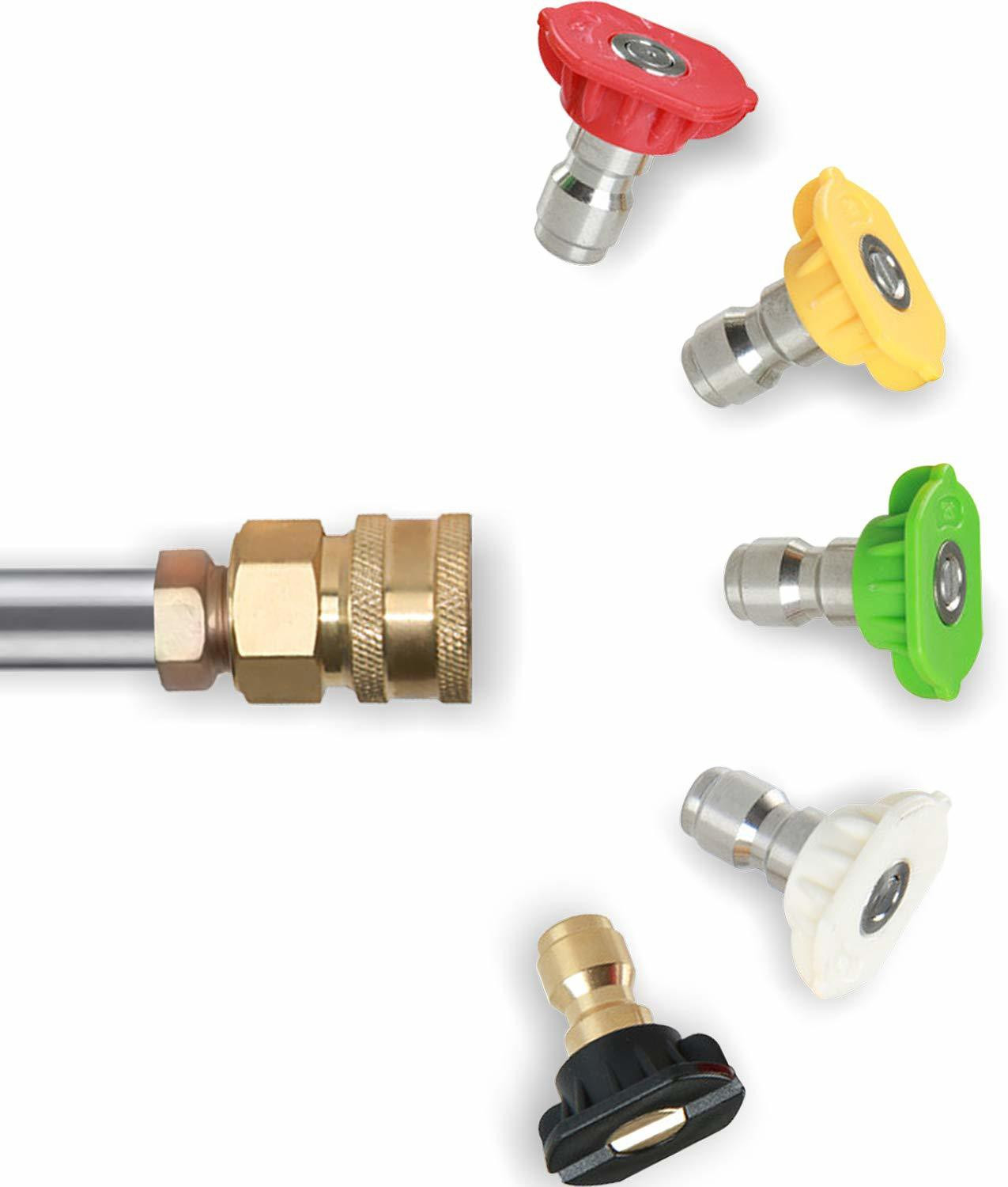 Image of PARTHVI Multiple Degree Washer Spray Nozzle Tips Quick Pressure Washer Nozzle, 1 /4 inch,(Pack of 5 , 0,15,25,40,65 degree) Spray Gun