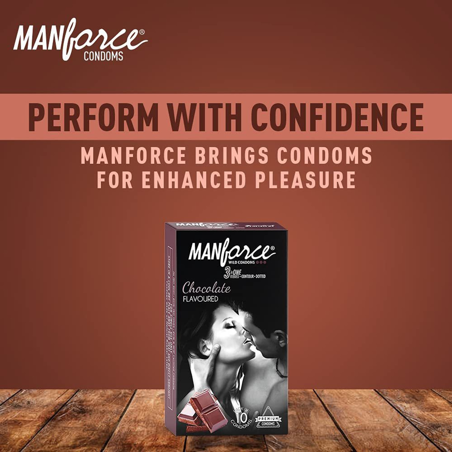 Image of MANFORCE Chocolate flavor condom - 10 Pieces & Cocktail Condoms with Dotted-Rings, Hazelnut & Chocolate Flavoured- 10 Pieces Condom (Set of 2, 20 Sheets)
