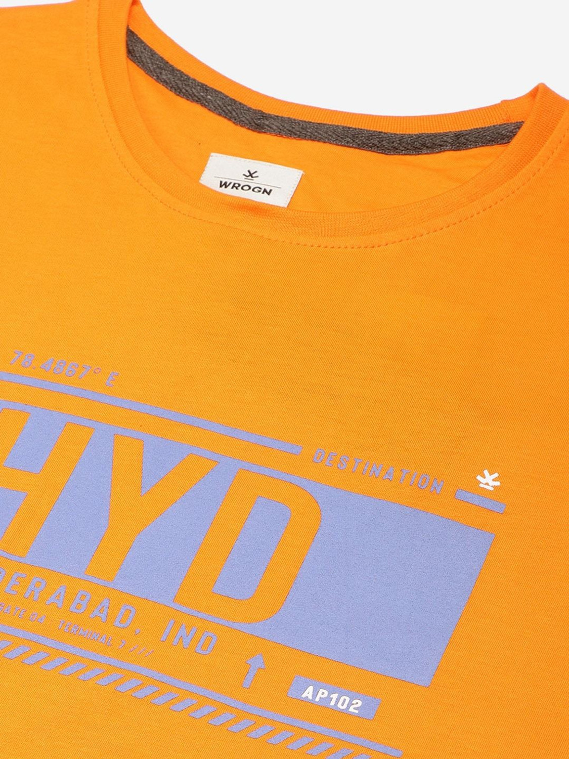 Image of WROGN Printed Men Round Neck Orange T-Shirt