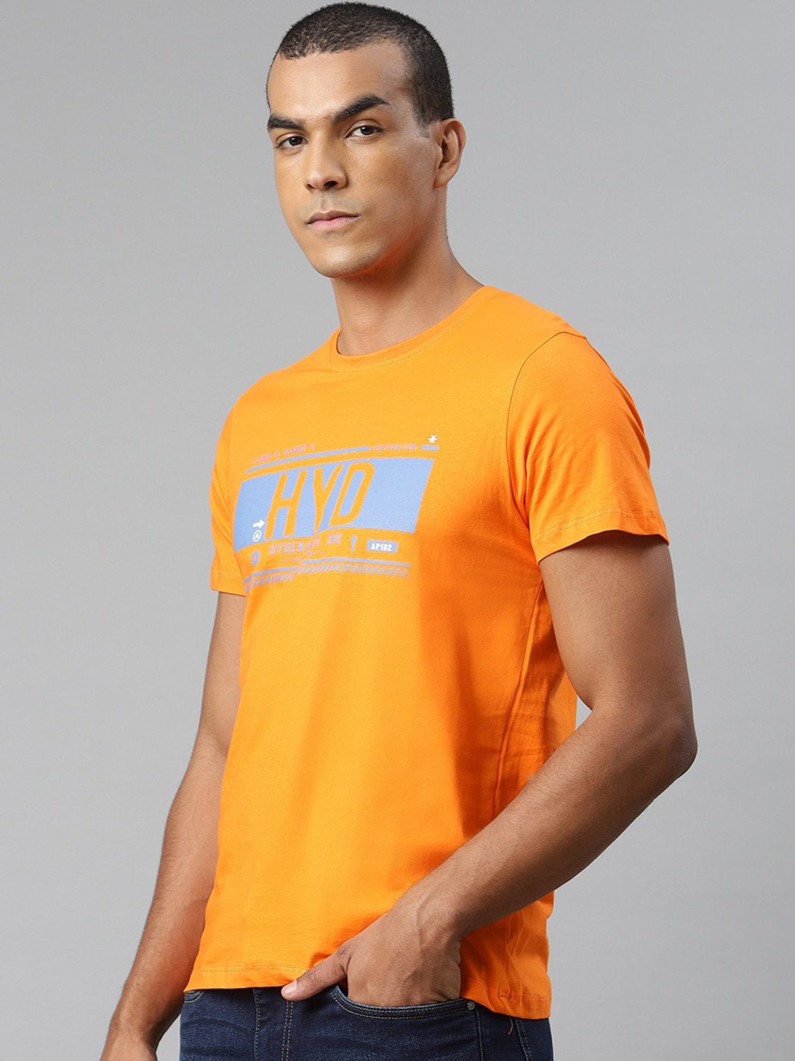 Image of WROGN Printed Men Round Neck Orange T-Shirt