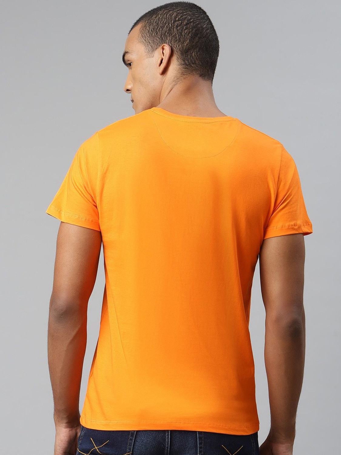 Image of WROGN Printed Men Round Neck Orange T-Shirt