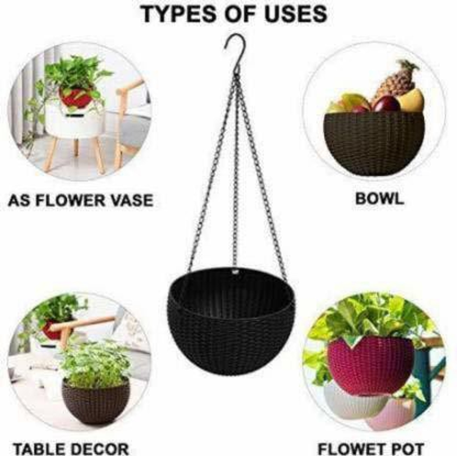 Image of CosaCentrum Plastic Container Set Euro Basket Hanging Pot Railing Pot Hook Pot ( Pack of 6 pcs Euro Basket ) Plant Container Set (Pack of 6, 8 inch)ic) Plastic Flower Basket