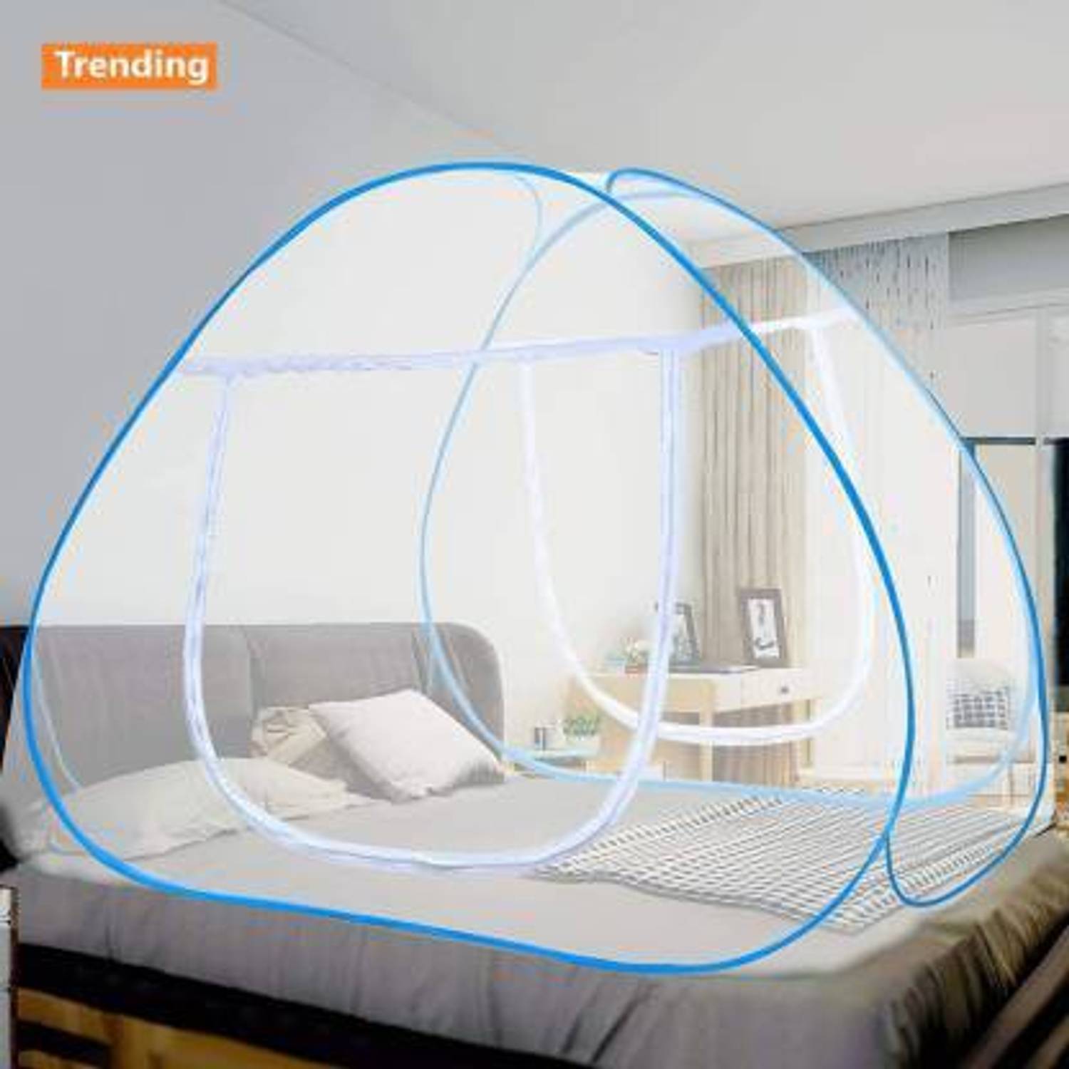 AL-UQBA Strong 30GSM, PVC Coated Steel Road ( KING SIZE , QUEEN SIZE DOUBLE BED ) Polyester Washable Adults Mosquito Net