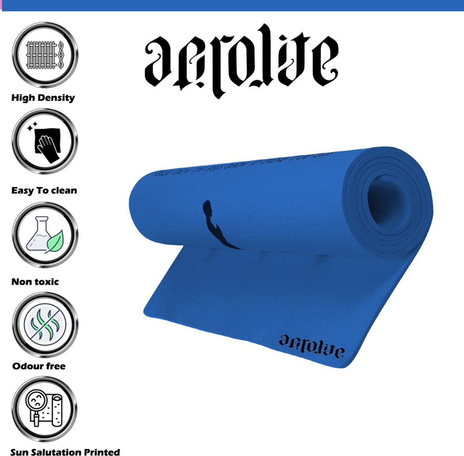 Image of Aerolite Sun Salutation 24 X 72 Blue 6.5 mm Yoga Mat