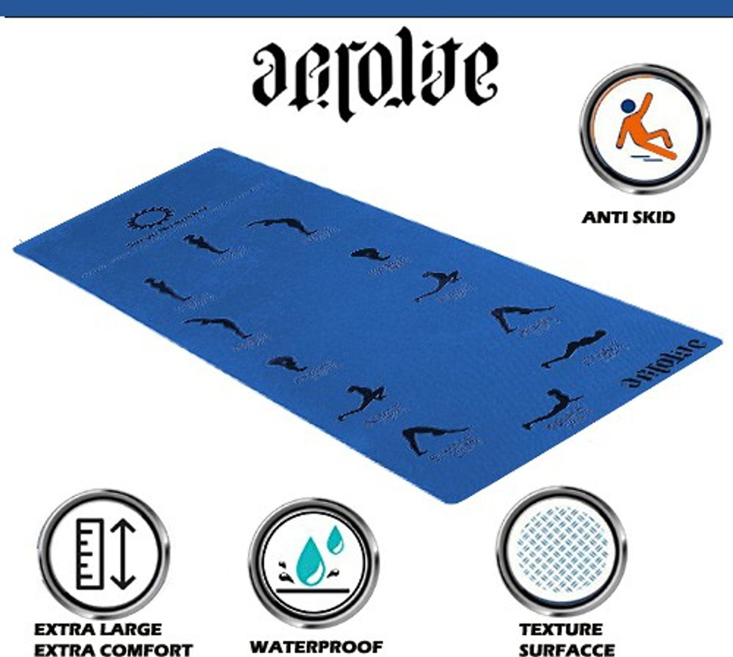 Image of Aerolite Sun Salutation 24 X 72 Blue 6.5 mm Yoga Mat