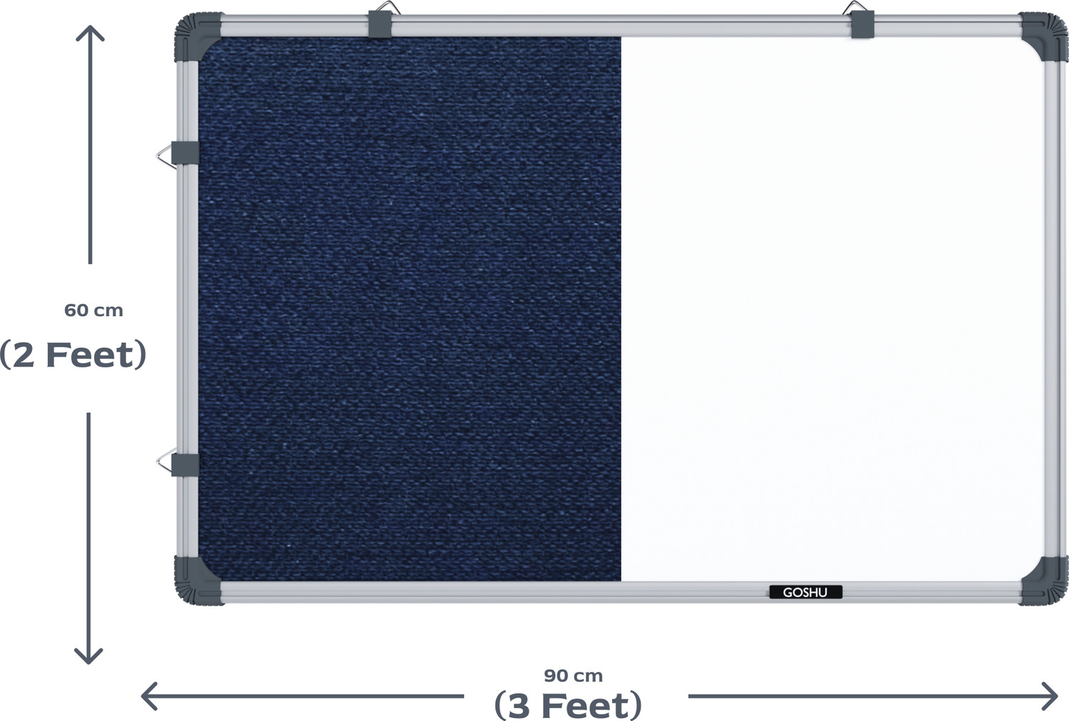 Image of GOSHU Combination 2 feet x3 feet Board (Non Magnetic White Board with Blue Pin-up Notice Board) for Home, Office & School, Heavy-Duty Aluminum Frame White, Blue board