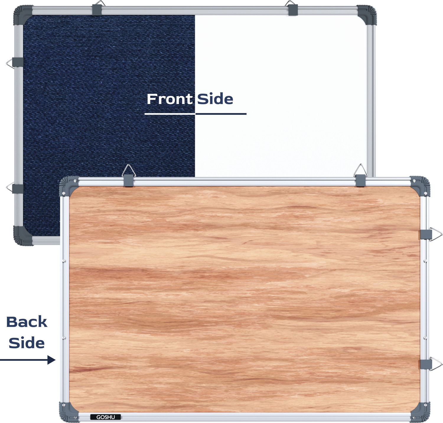 Image of GOSHU Combination 2 feet x3 feet Board (Non Magnetic White Board with Blue Pin-up Notice Board) for Home, Office & School, Heavy-Duty Aluminum Frame White, Blue board