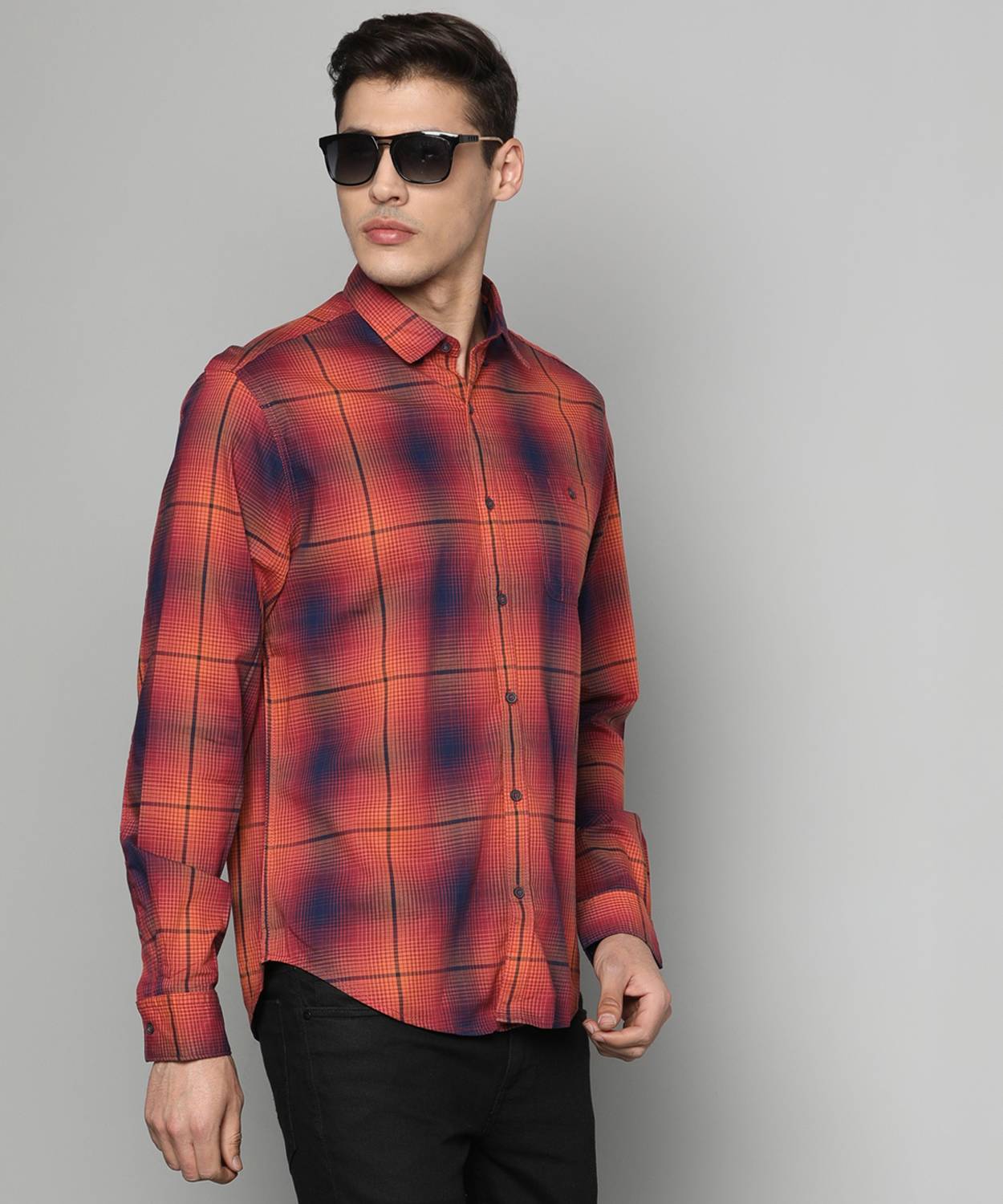 Blackberrys Men Checkered Casual Orange Shirt