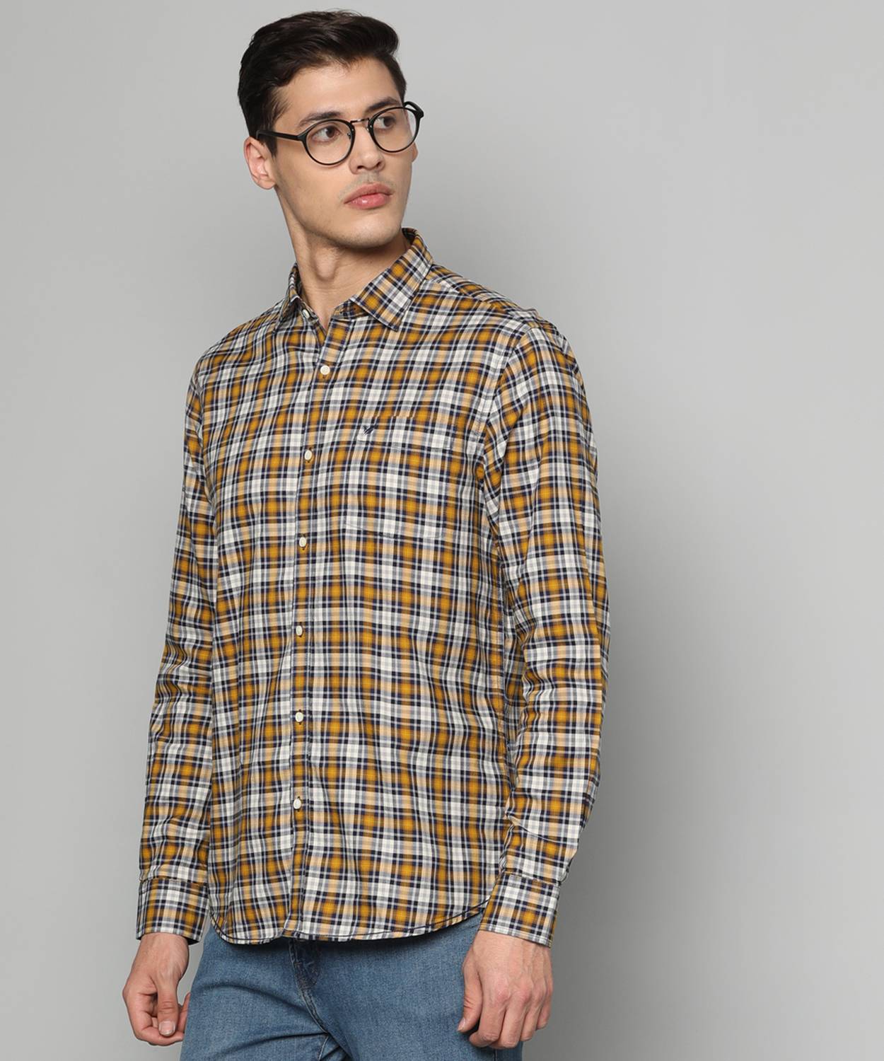 Blackberrys Men Checkered Casual Yellow Shirt
