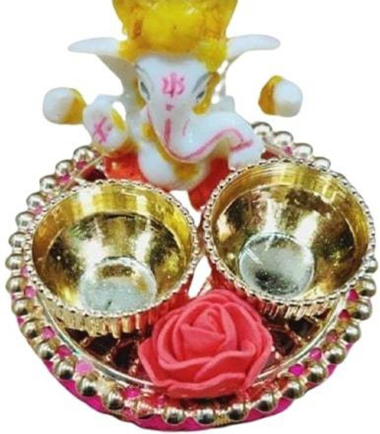 Aashirwad Creations Elegant and Beautiful Ganpati Haldi Kumkum Set Gold Plated