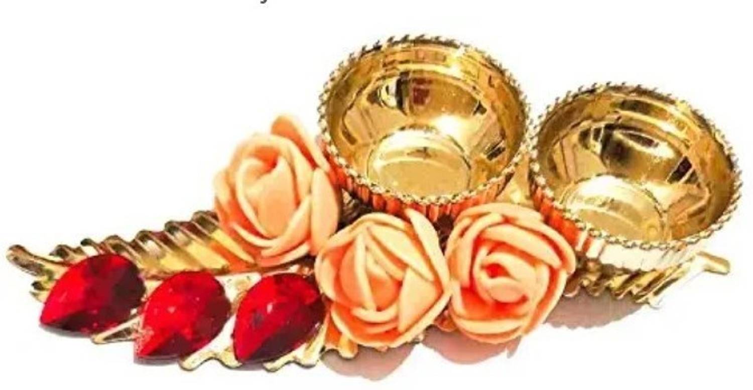 Aashirwad Creations Beautiful Haldi Kumkum Set Gold Plated