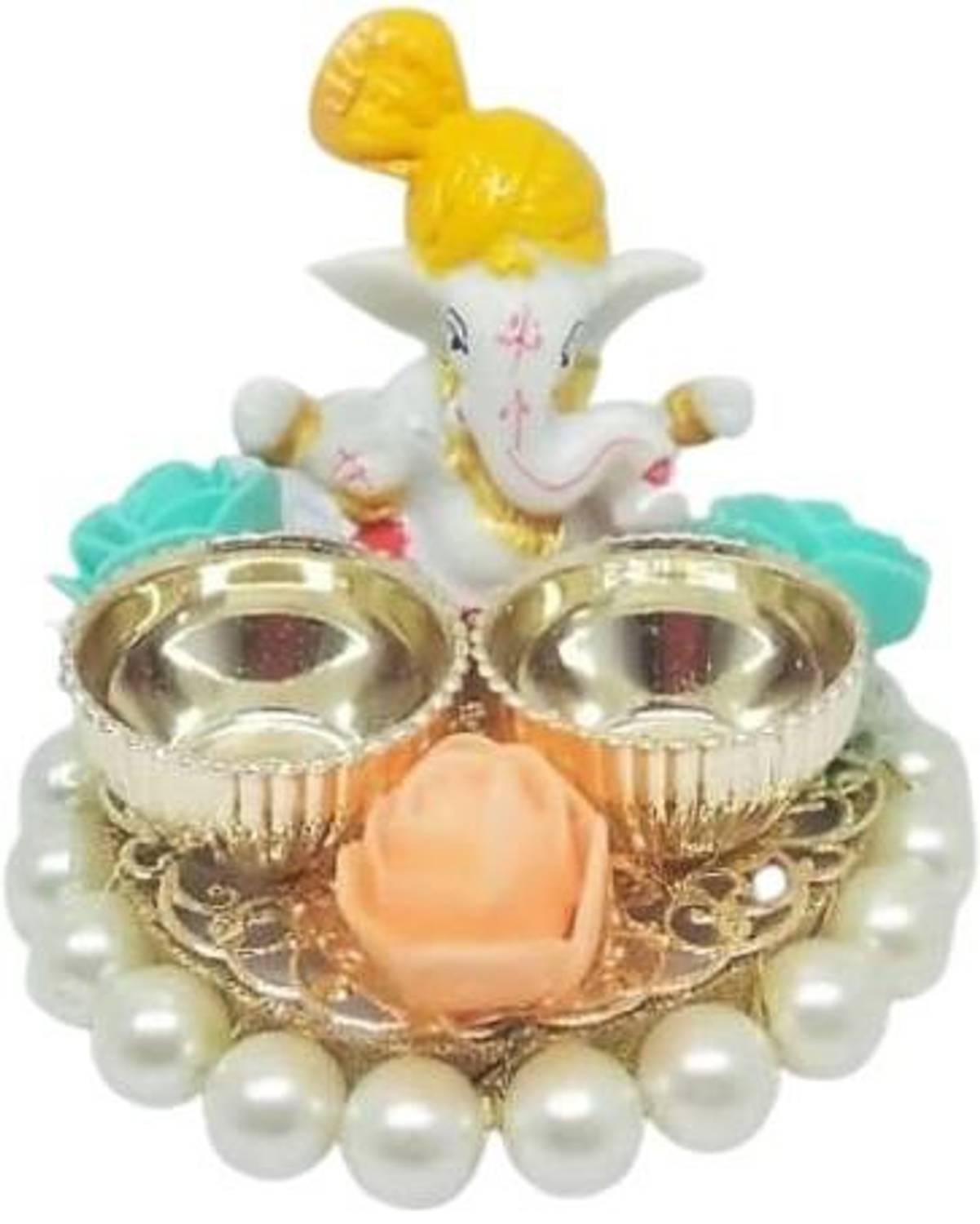 Aashirwad Creations Beautiful and Elegant Ganpati Haldi Kumkum plate Gold Plated