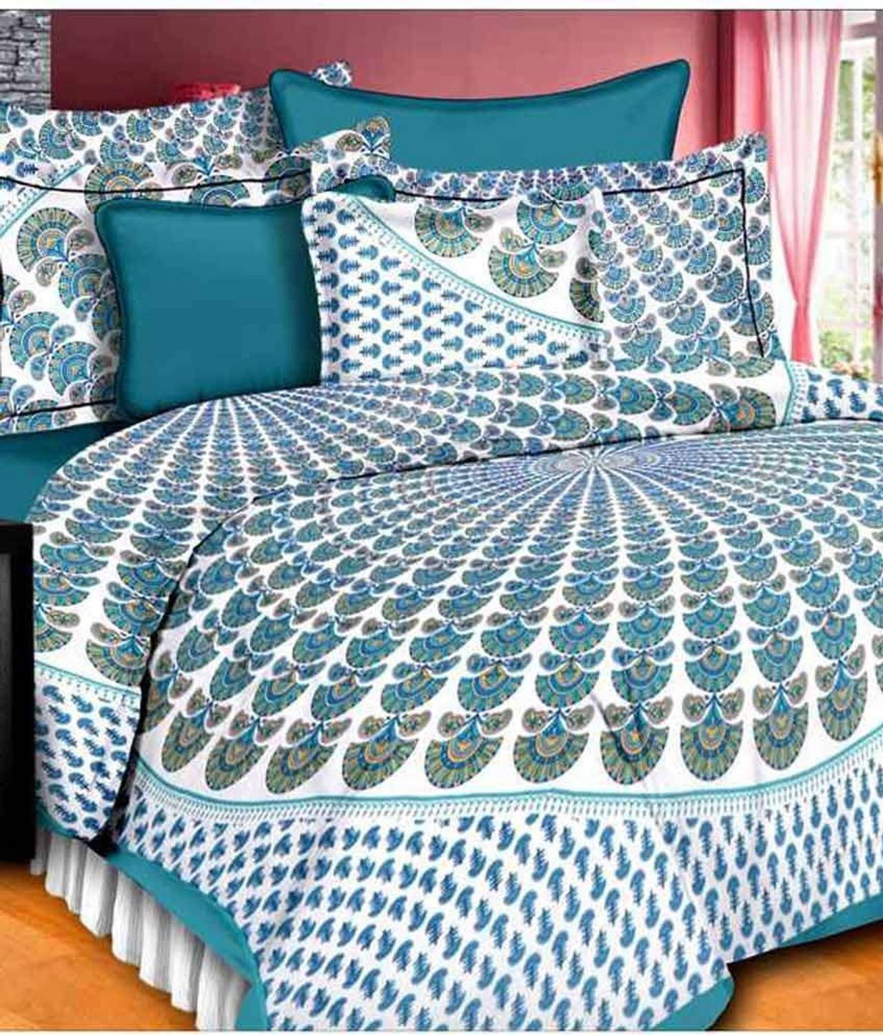 AAPNO HINDUSTAN Cotton Double Flat 120 TC Printed 1 Bedsheet with 2 Pillow Covers