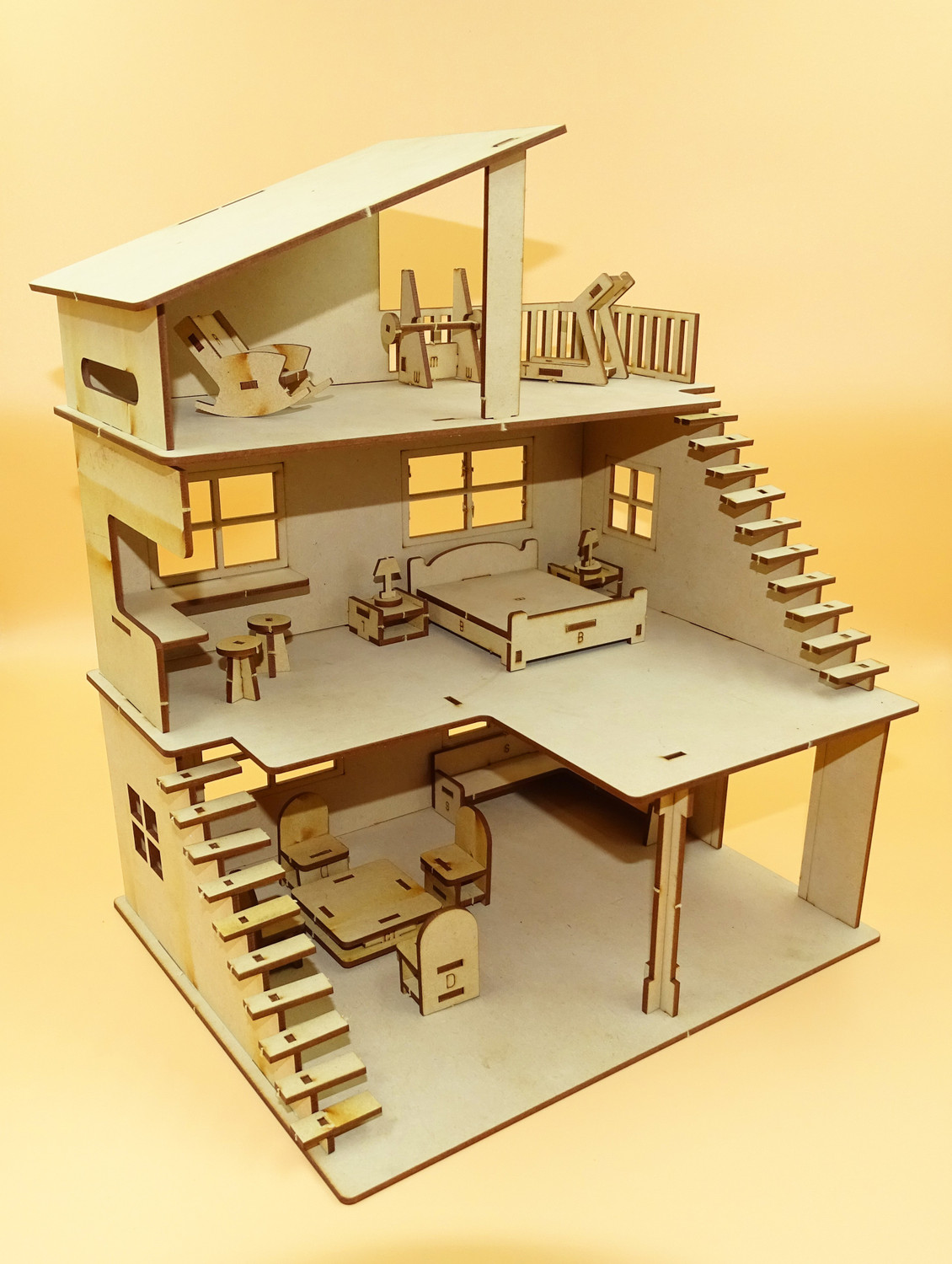Image of poksi DIY -DO IT YOURSELF DOLL HOUSE FOR KIDS - INCLUDES BEDROOM FURNITURE , DINING ROOM FURNITURE, DRAWING ROOM FURNITURE, GYM EQUIPMENTS| 108 PIECES DOLL HOUSE FOR GIRLS| BEST BIRTHDAY GIFT FOR GIRLS|RETURN GIFT FOR GIRLS