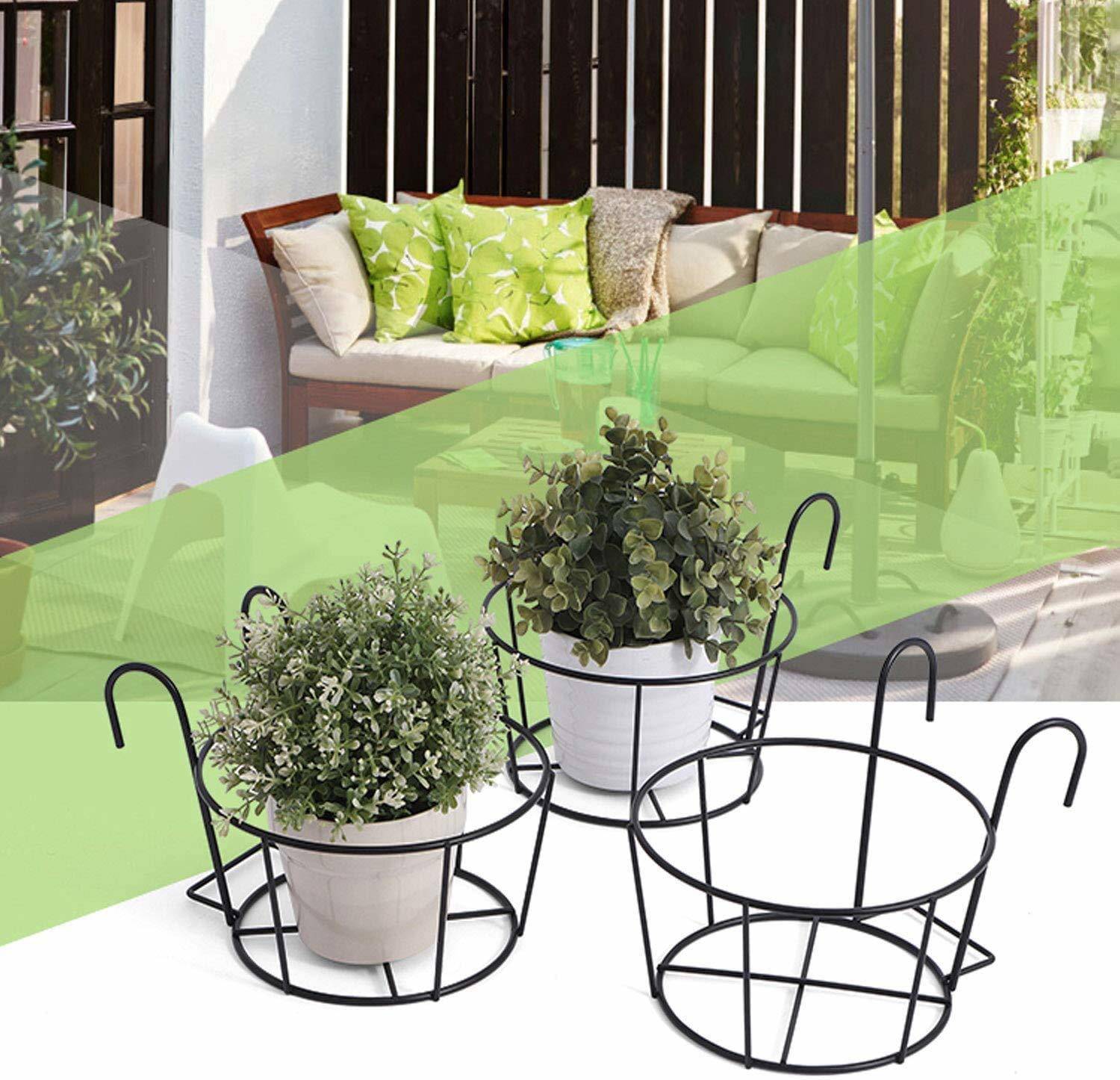 UV International Metal Railing Planter, Round Basket, Balcony Pla...mo
