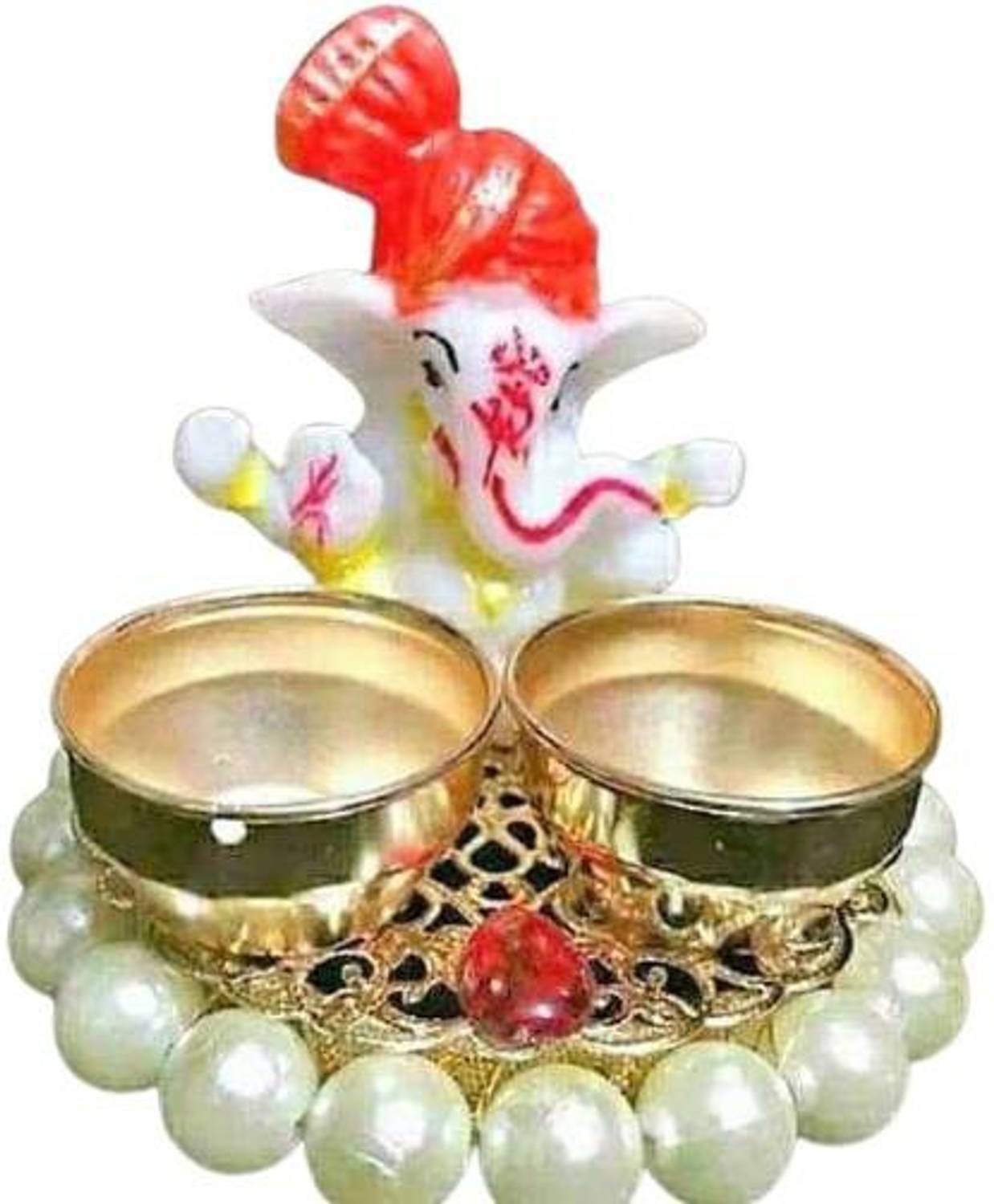 Aashirwad Creations Beautiful and Elegant Ganpati Haldi Kumkum plate Gold Plated