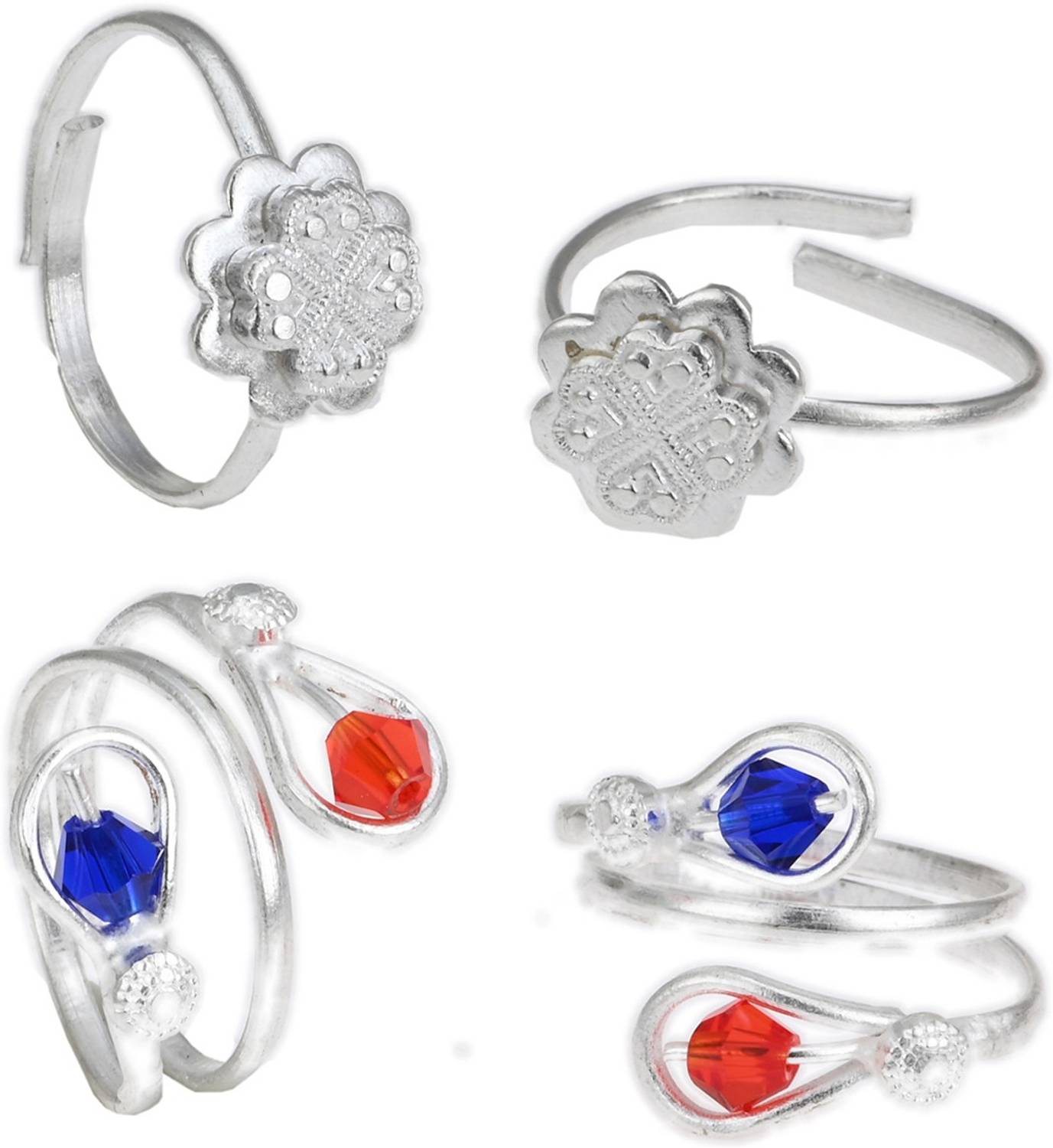 AanyaCentric Stone Silver Plated Toe Ring Set