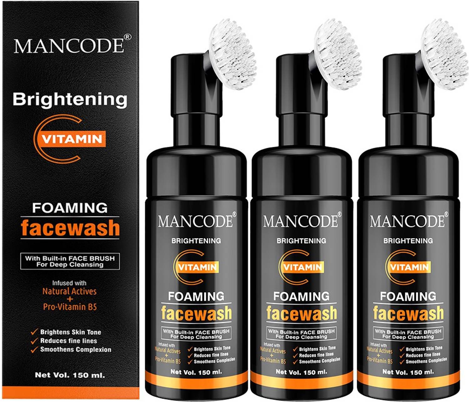 MANCODE Brightening Vitamin C Foaming , 150ml each, PACK OF 3 Face Wash