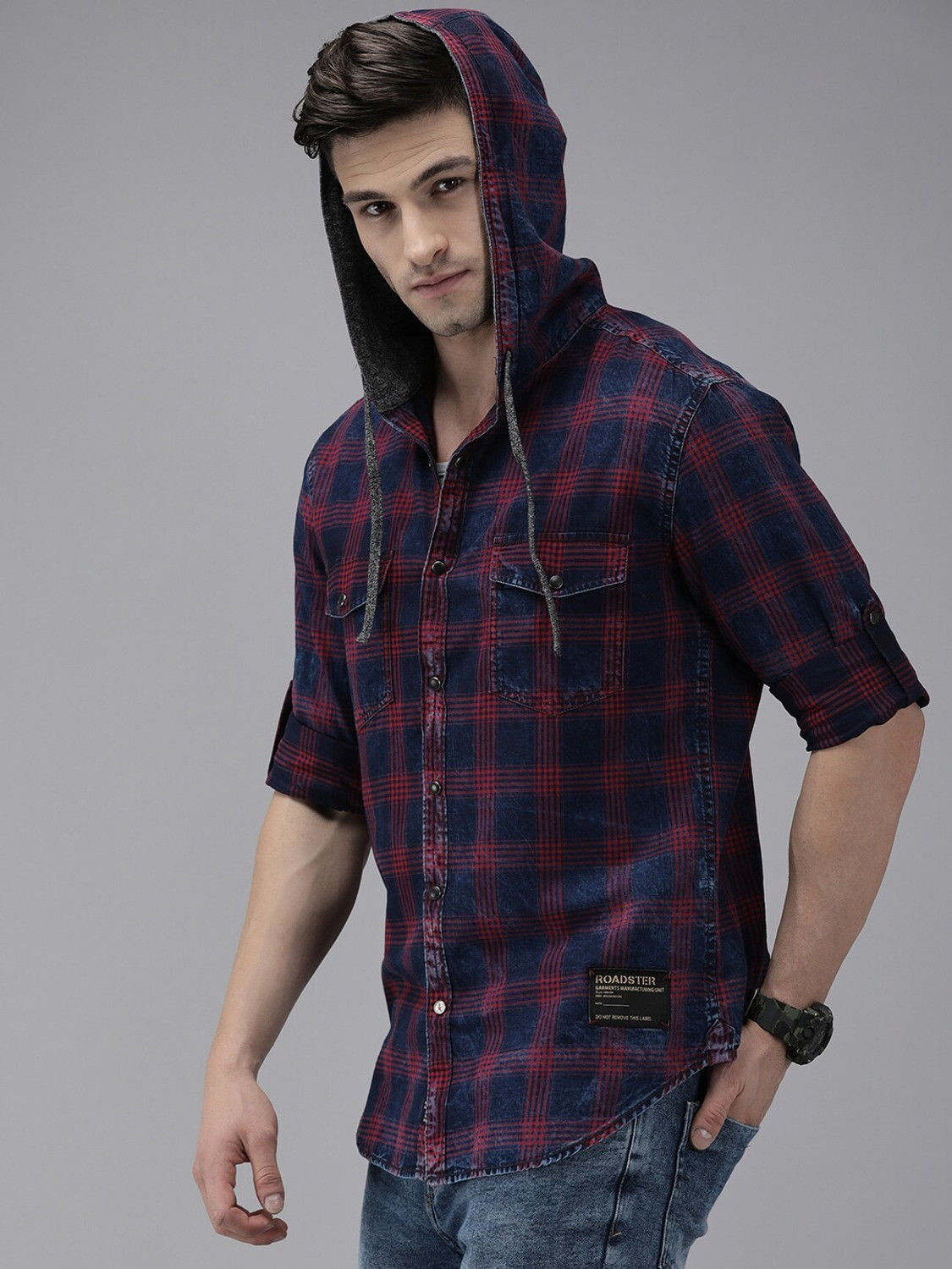 Roadster Men Checkered Casual Blue Shirt