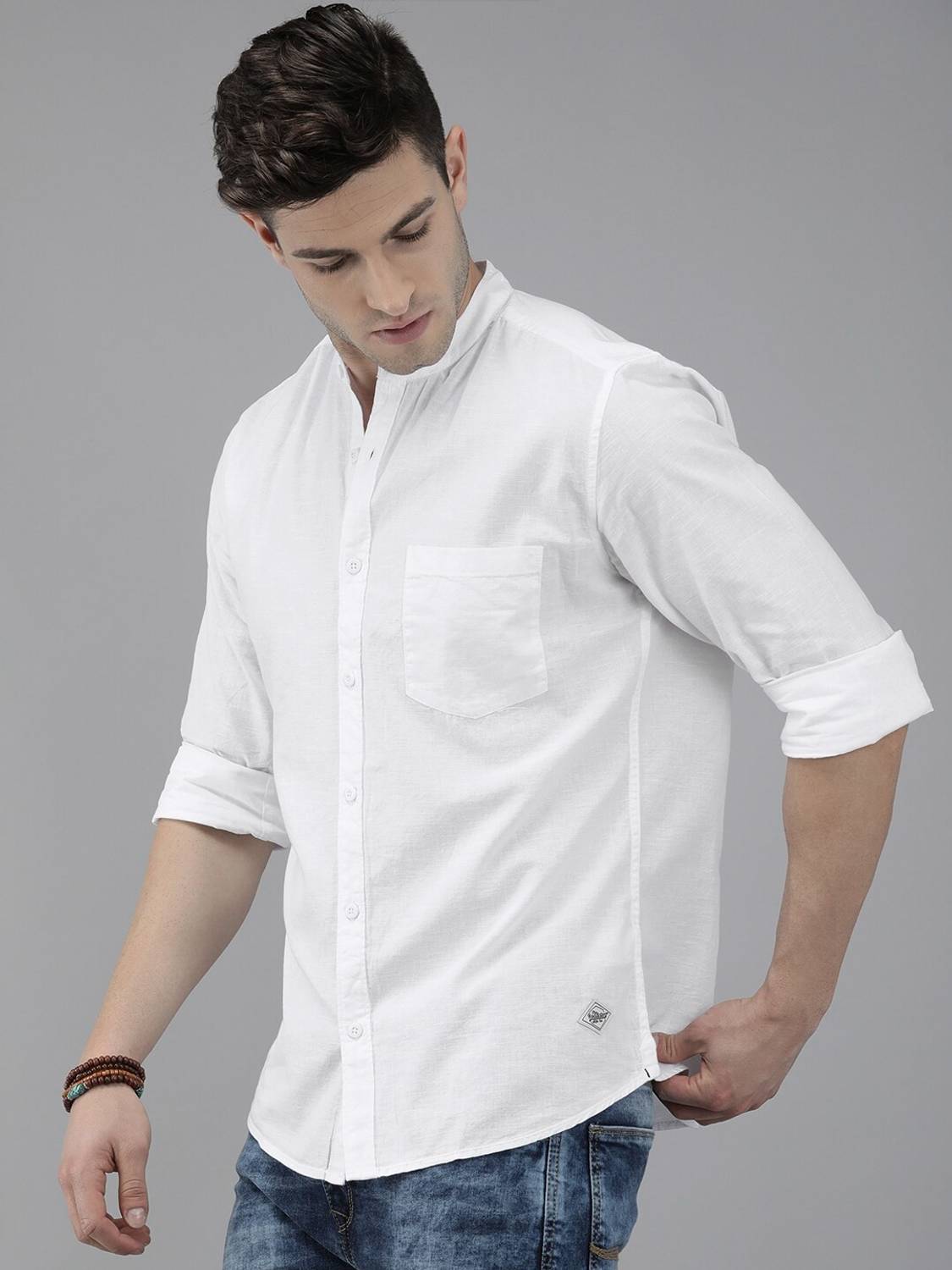 Roadster Men Regular Fit Mandarin Collar Shirt - Image 3