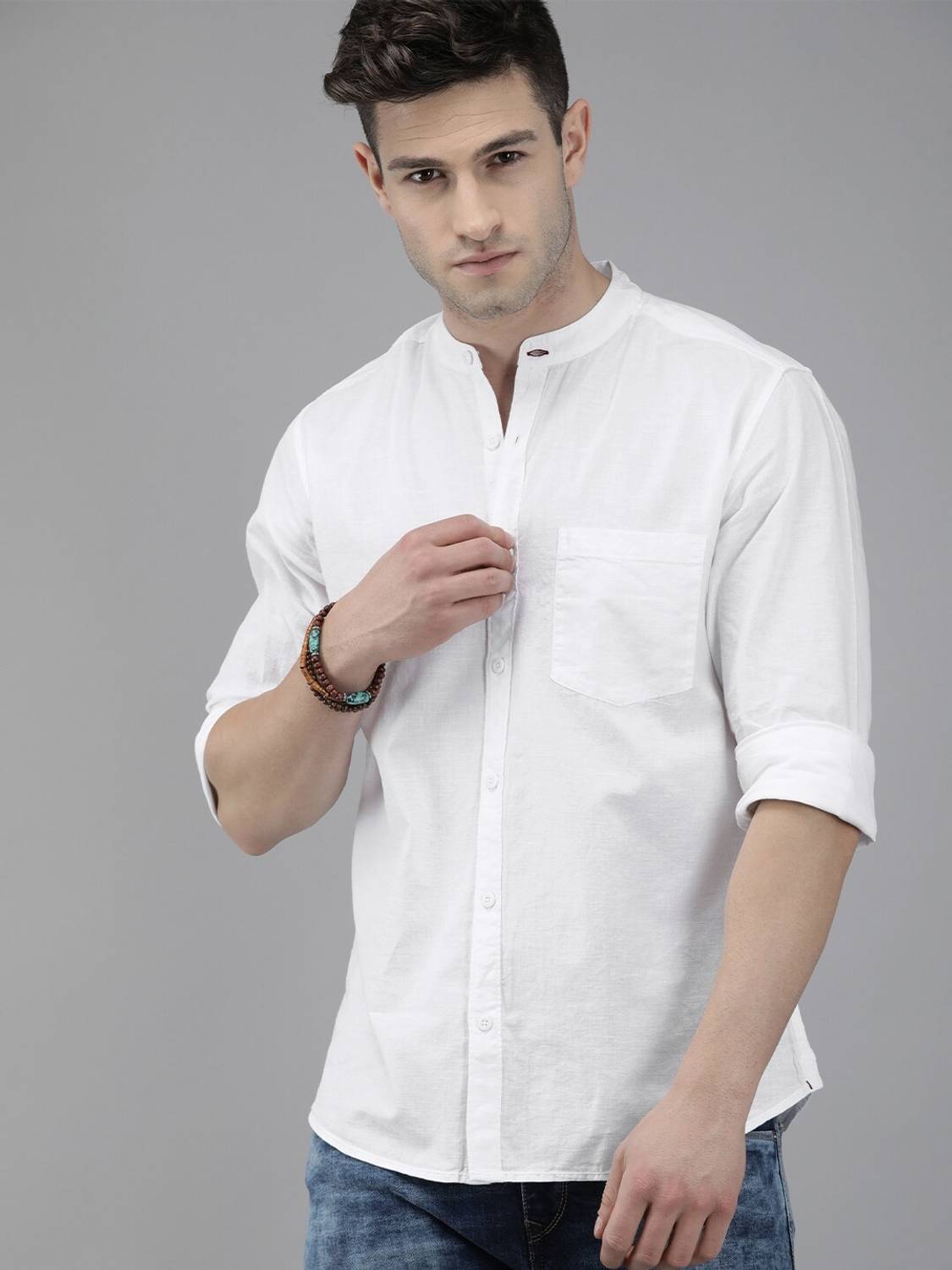 Roadster Men Regular Fit Mandarin Collar Shirt - Image 1