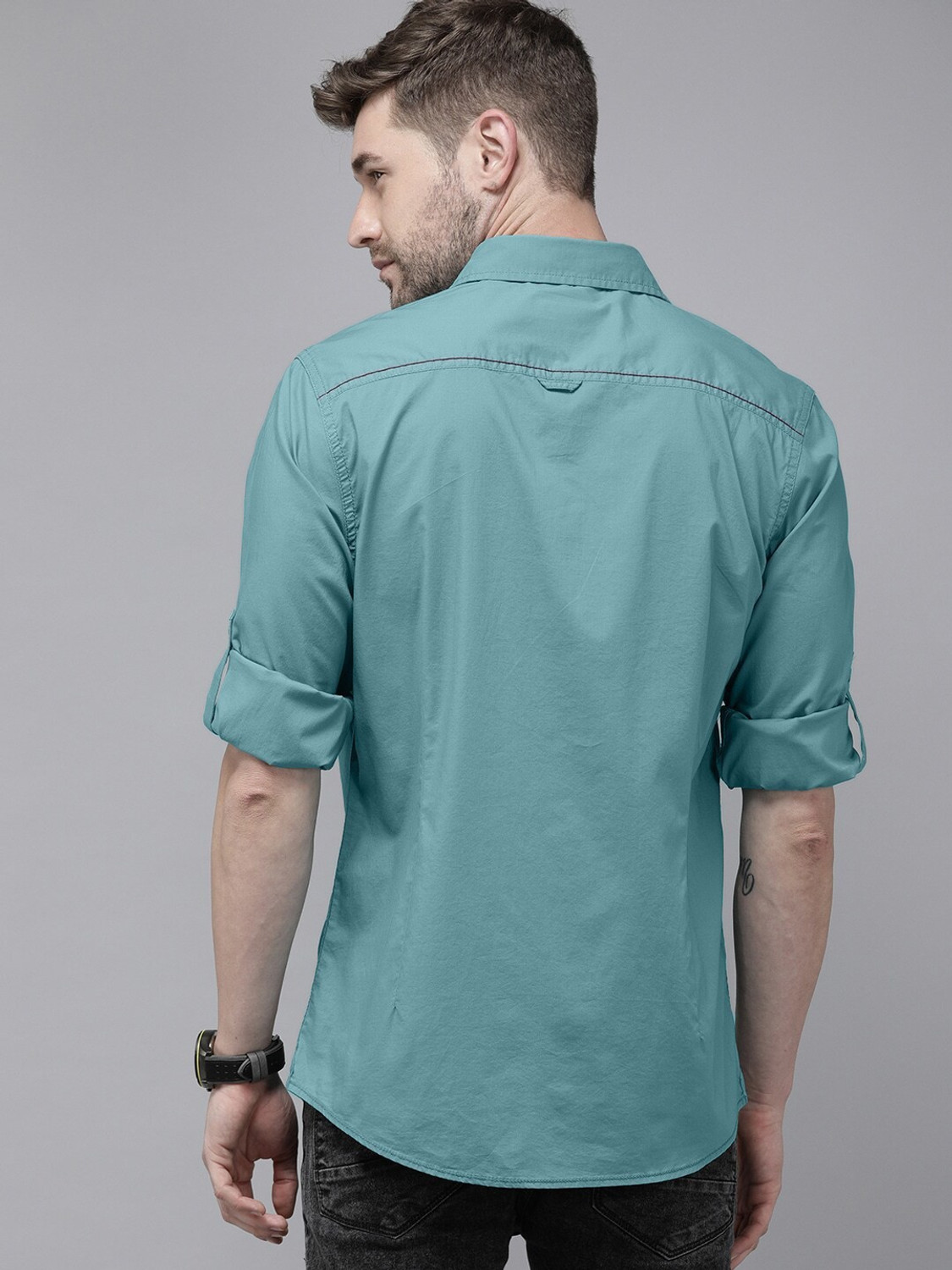 Image of Roadster Men Solid Casual Green Shirt