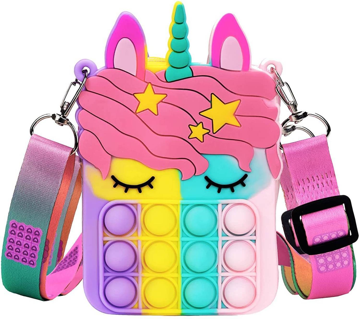 Blossom Bliss Multicolor Sling Bag Unicorn Cute Push Pop it Bubble Sling Purse Cross Body Side Bag For Kids Girls