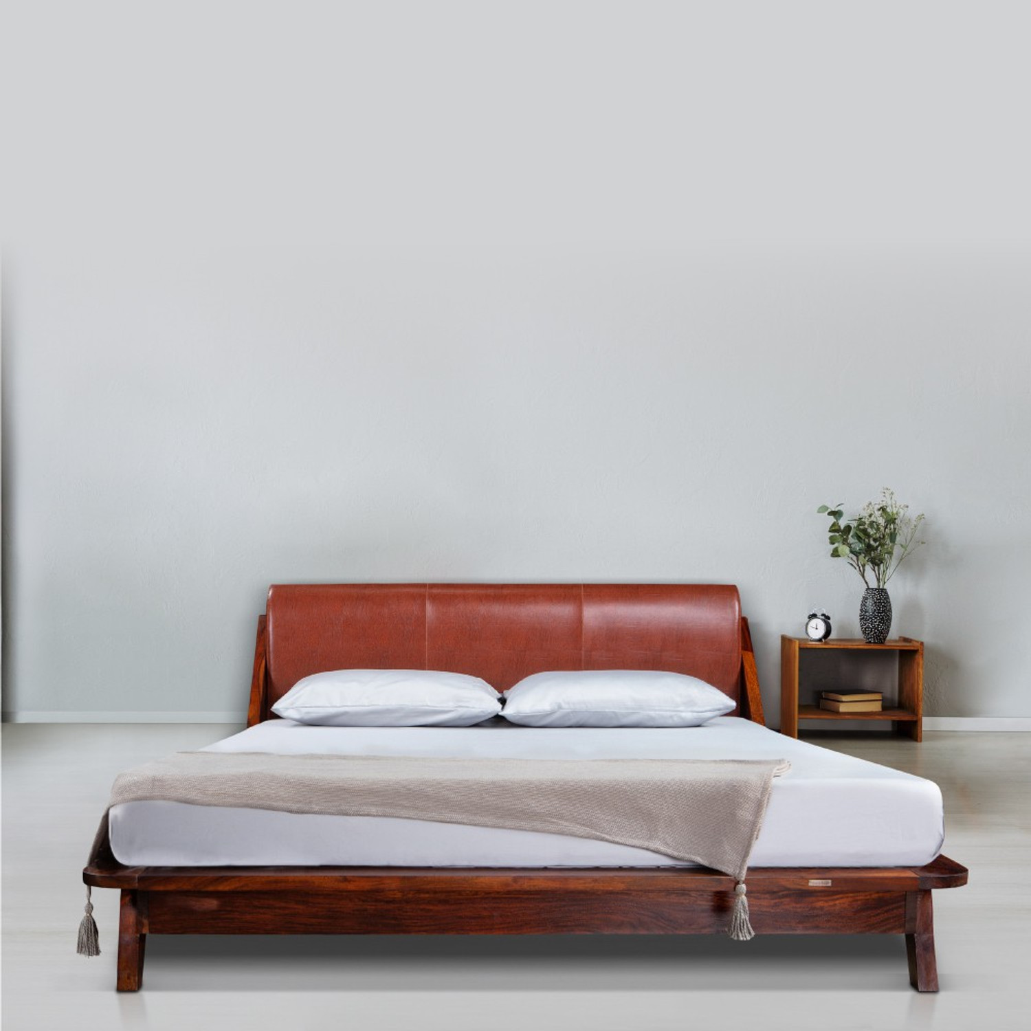 Image of Duroflex Plush Sheesham Wood Rich Honey Finish Solid Wood King Bed, 220 cm x 191 cm (7.22 ft x 6.27 ft)