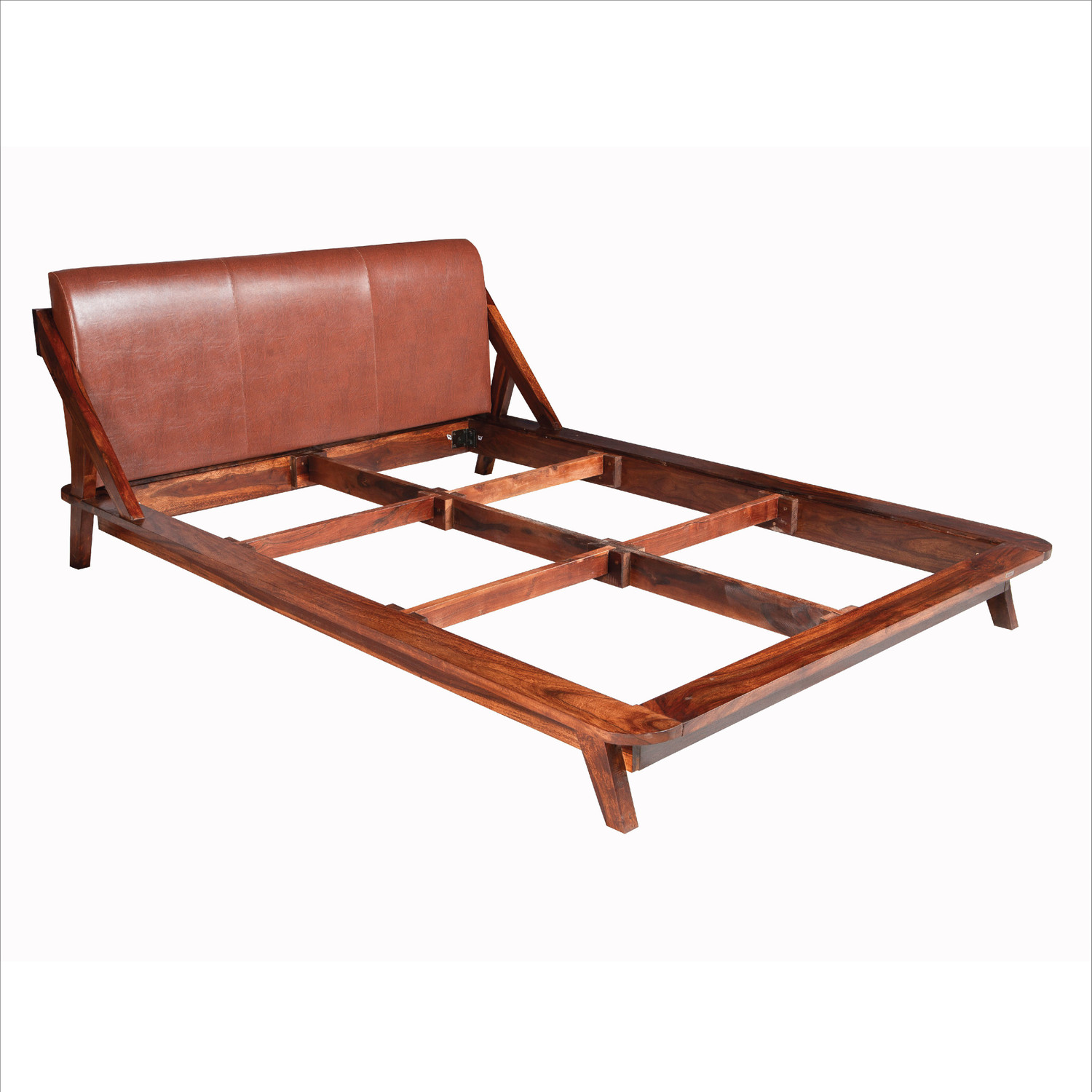 Image of Duroflex Plush Sheesham Wood Rich Honey Finish Solid Wood King Bed, 220 cm x 191 cm (7.22 ft x 6.27 ft)