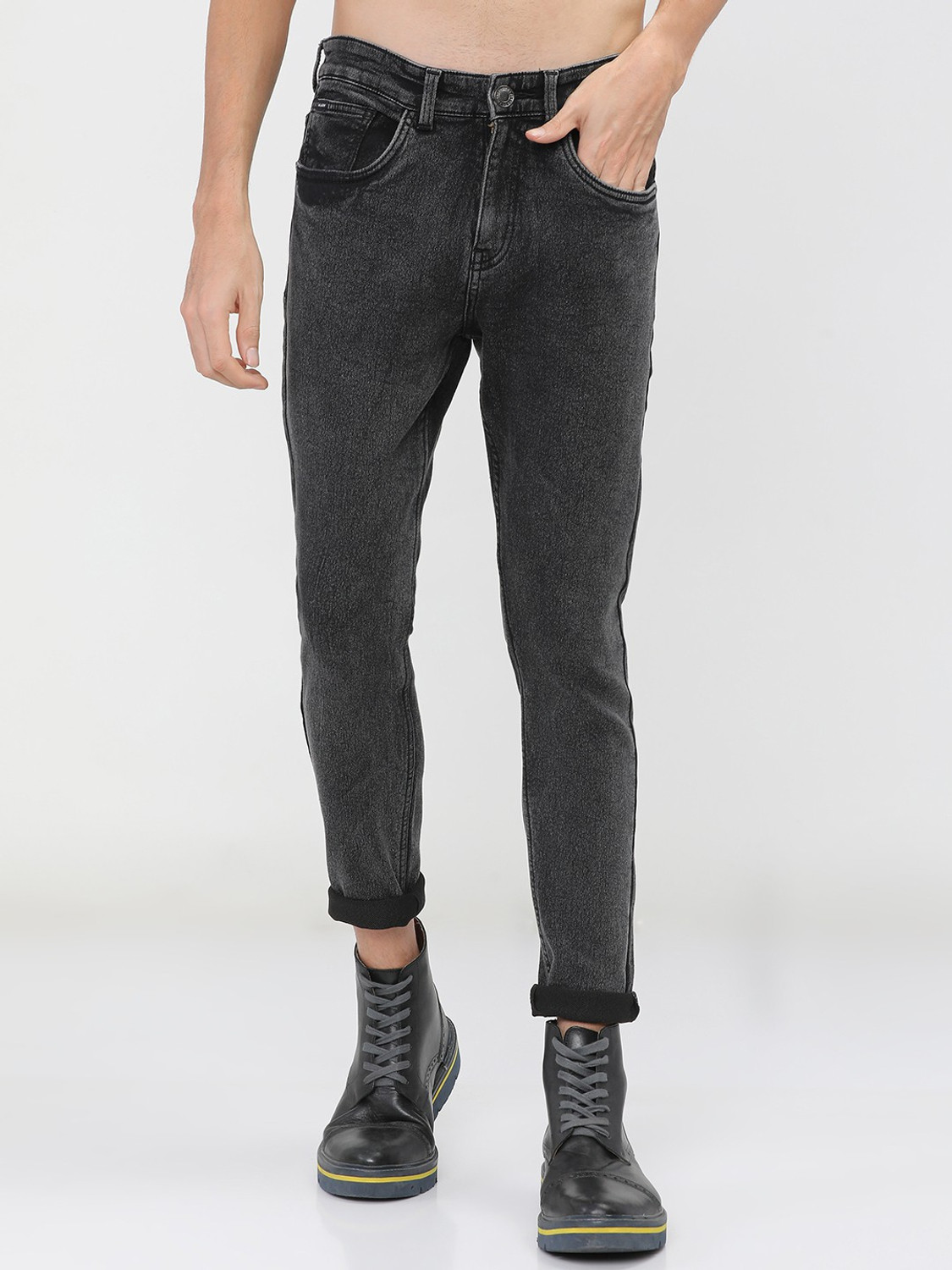 Image of HIGHLANDER Tapered Fit Men Black Jeans