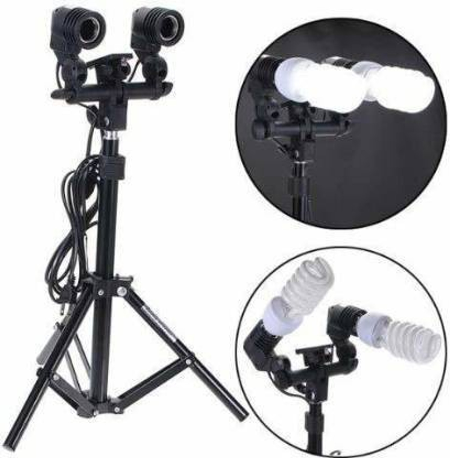 Image of MILLETS E27 Double Light Socket with Light Stand Swivel Mount & Umbrella Holder for Photography, Film,Video Studio E27 Double Light Socket Camera Rig