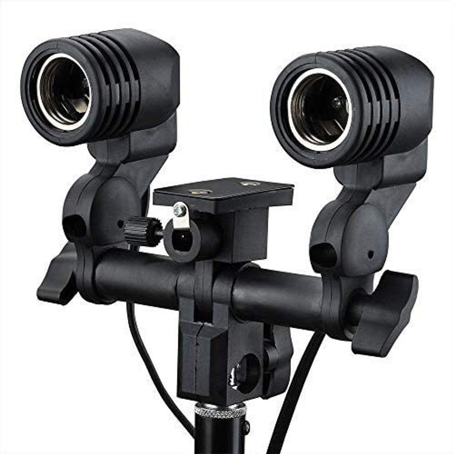 Image of MILLETS E27 Double Light Socket with Light Stand Swivel Mount & Umbrella Holder for Photography, Film,Video Studio E27 Double Light Socket Camera Rig