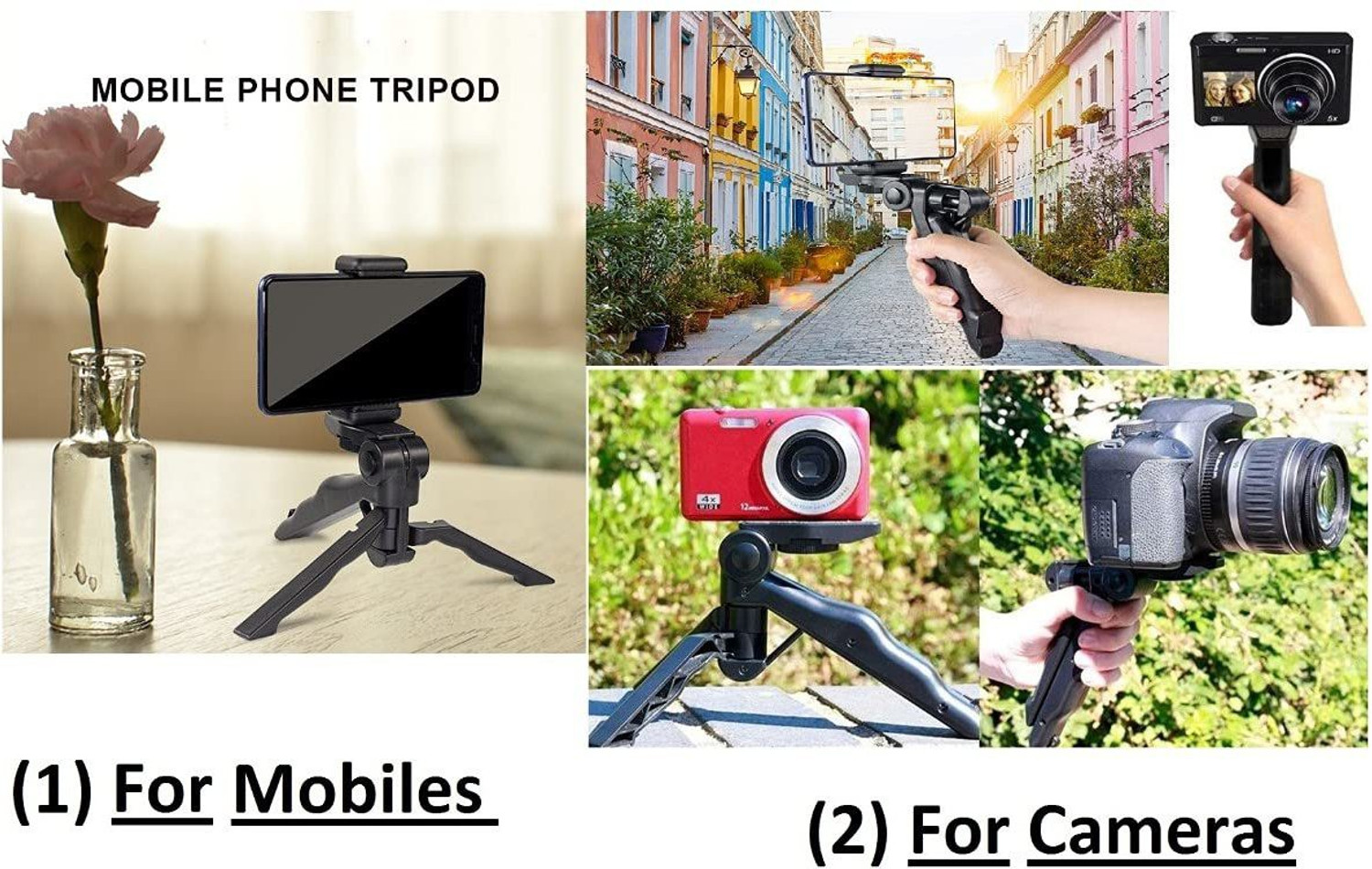 Image of YOZO Mini New Tripod Stand Attachment Lightweight Portable for Vlog, Video Shooting, Photography, YouTube 360 Degree Rotation ABS Plastic Compatible with All Smartphone's & Camera's(Supports Up to 1300 g) Tripod (Black, Supports Up to 1300 g) 01 Monopod