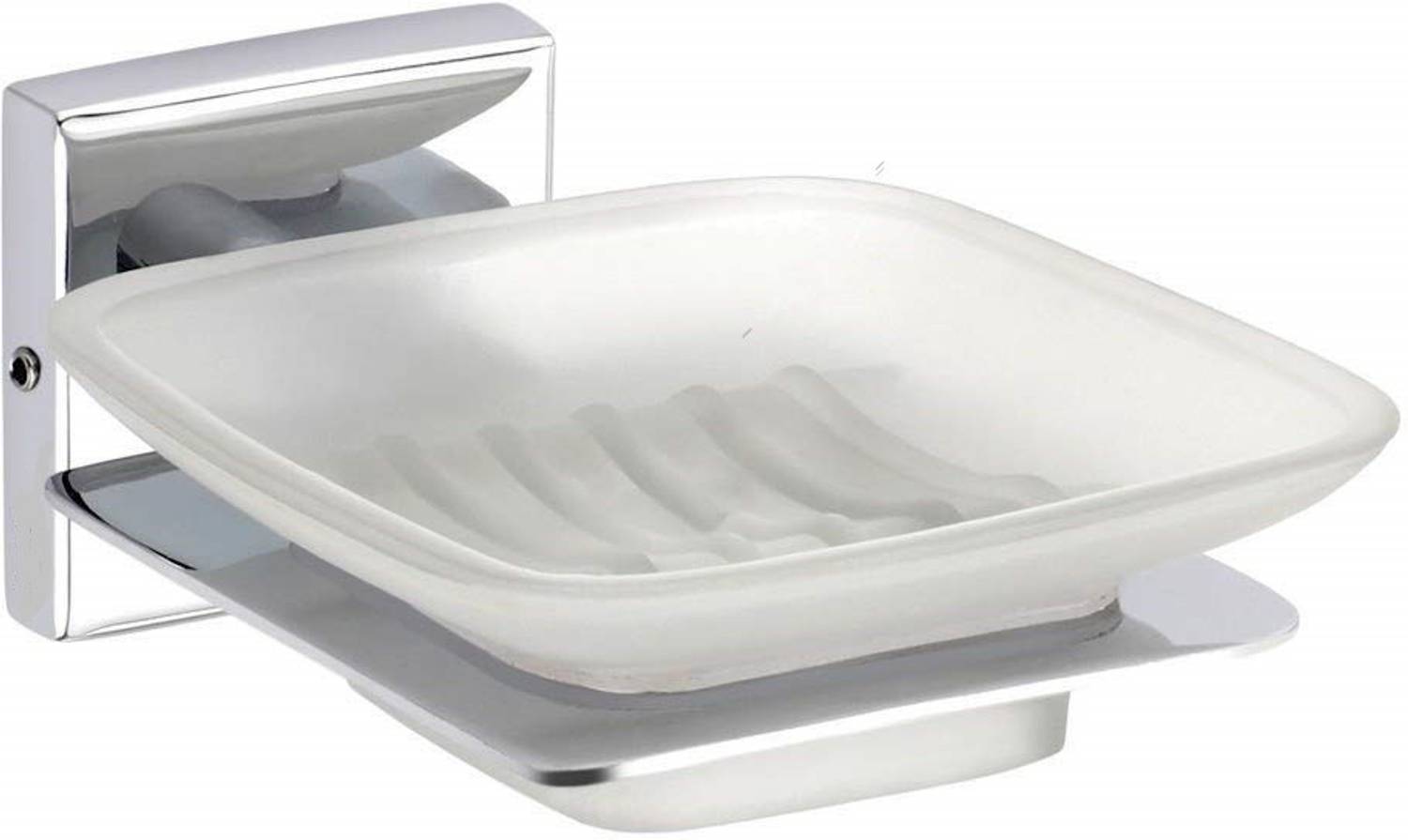 ANTIK Steel Bathroom Wall Mounted Glass Square Shape Soap Dish with SS Holder | Soap Case/Bathroom Accessories |