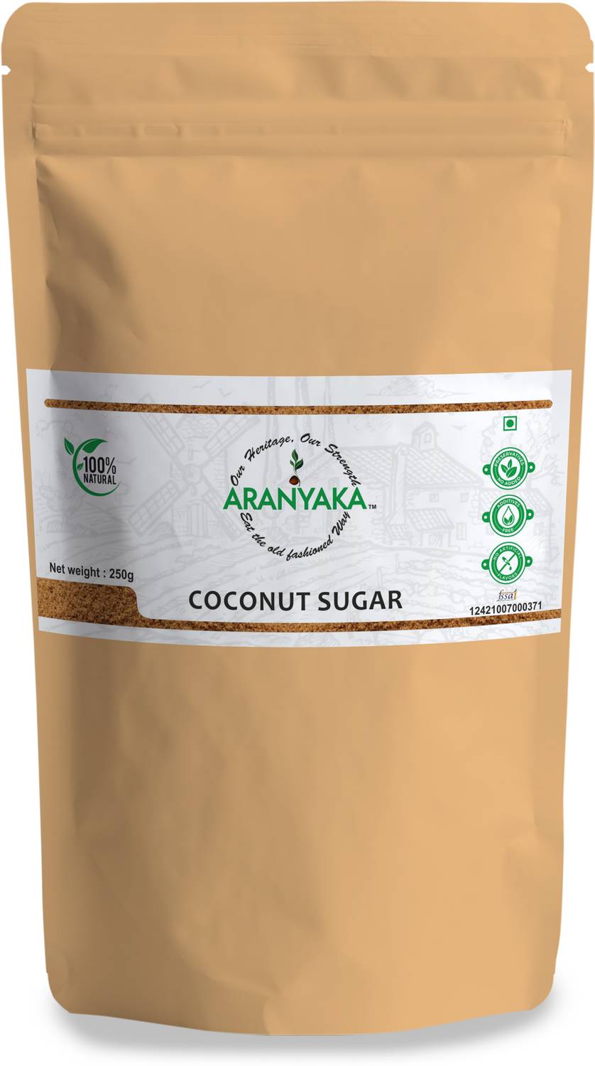 ARANYAKA Coconut Palm Sugar/ Coconut Blossoms Sugar (250g ) Premium Coconut Sugar[Made From Pure Coconut blossom nectar] (250g)100% Natural -Zero Preservative -Unrefined Coconut Sugar