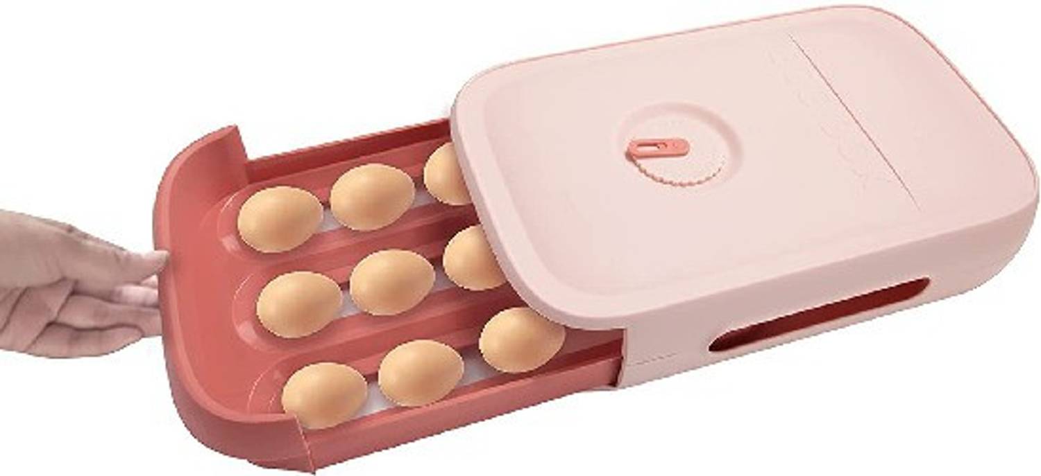 Amulakh Egg Holder for Refrigerator,Drawer Type Egg Fresh Storage Box Holder Container with Sealed Lid, Reusable Stackable Egg Tray Holder for Kitchen Refrigerator Egg Bin Cabinet for Freezer(Pink) Fridge Door Shelf