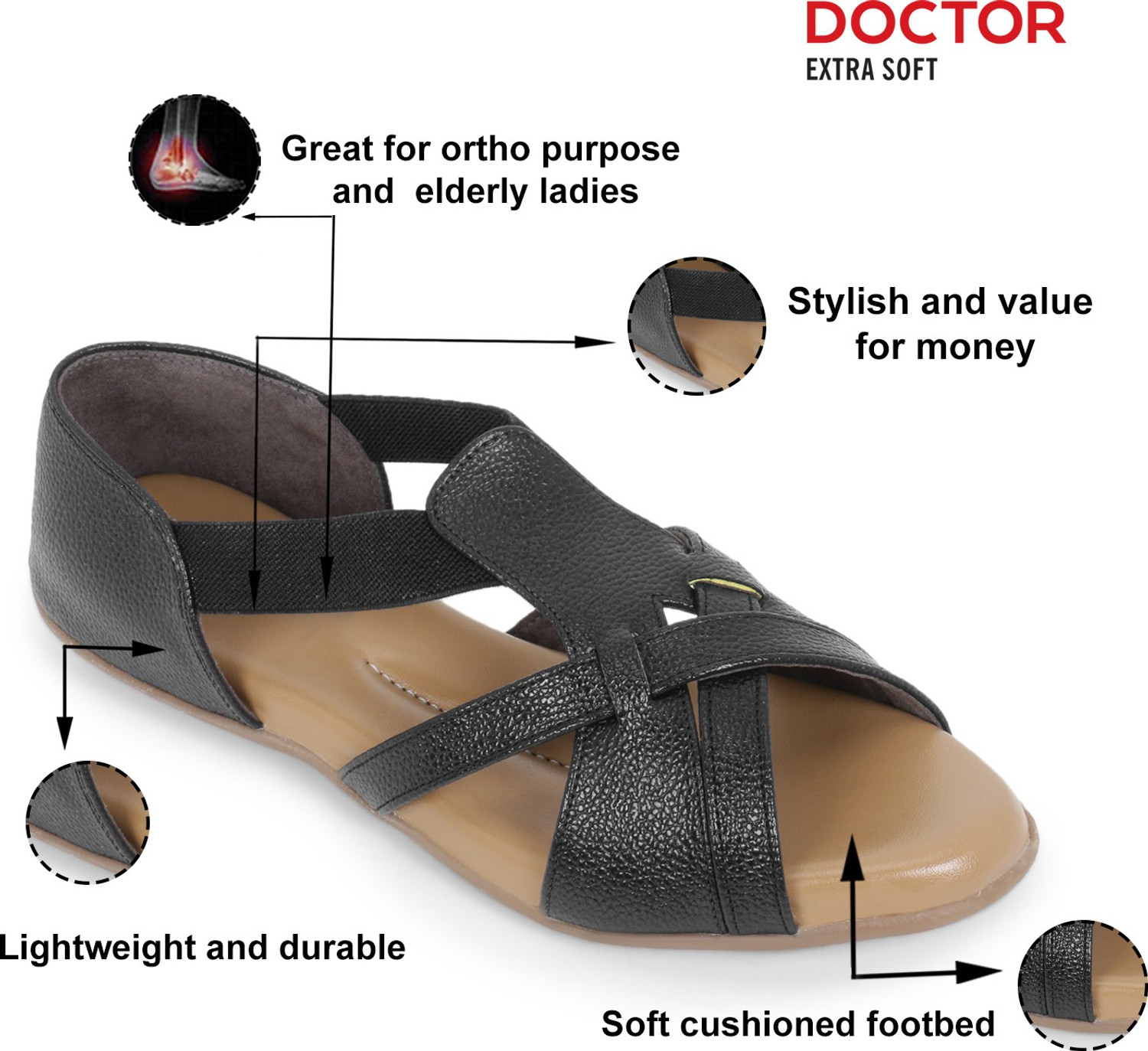 Image of DOCTOR EXTRA SOFT Memory Foam Sandals Ortho Care Orthopaedic Doctor Soft Footwear Chappal Women Flats