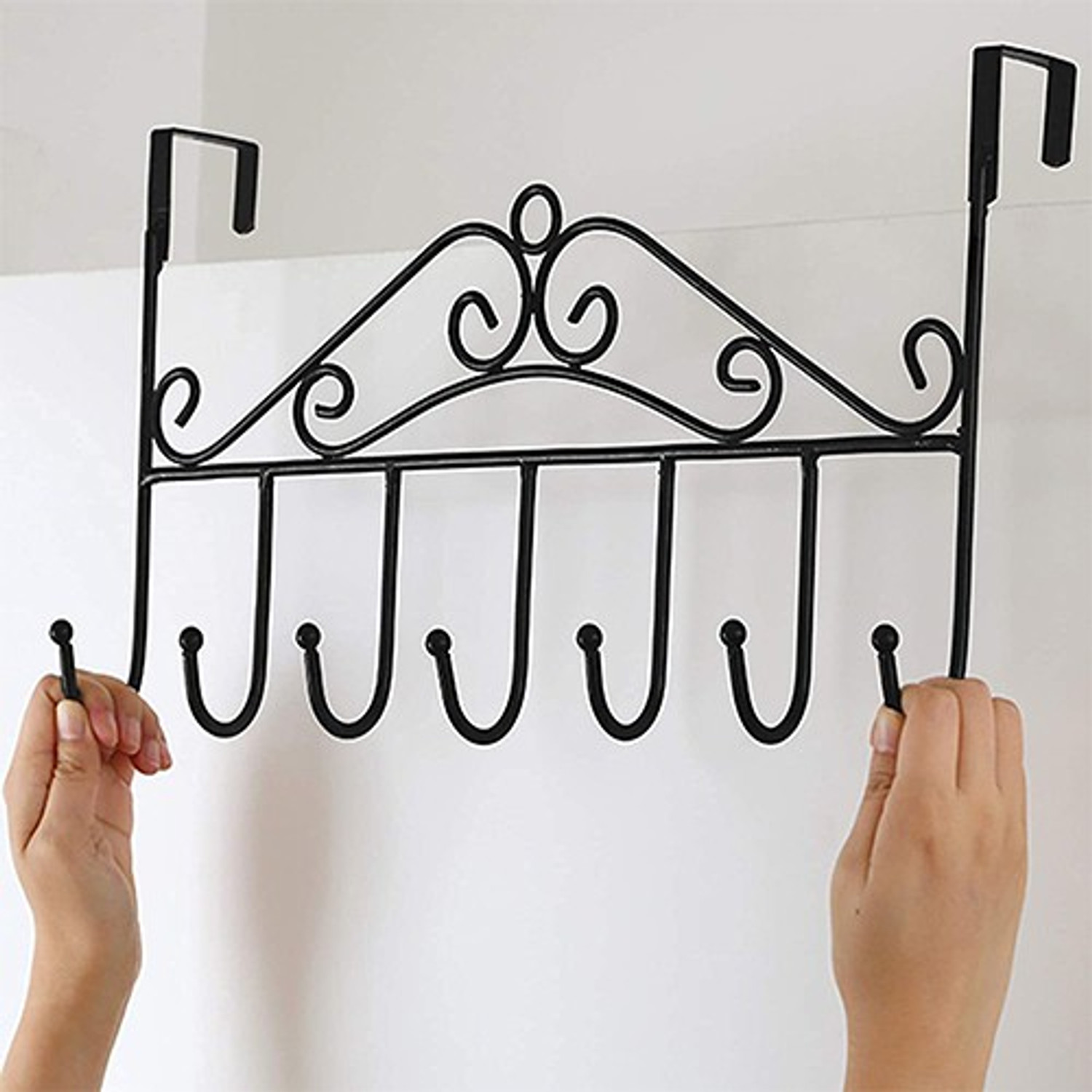 Image of Navya Enterprise Over The Door Hanger with 7 Hooks for Clothes Purses Towel Scarf Belt Hat etc. Metal Hanging Rack Organizer NO Hole Drilling Require Door Hanger