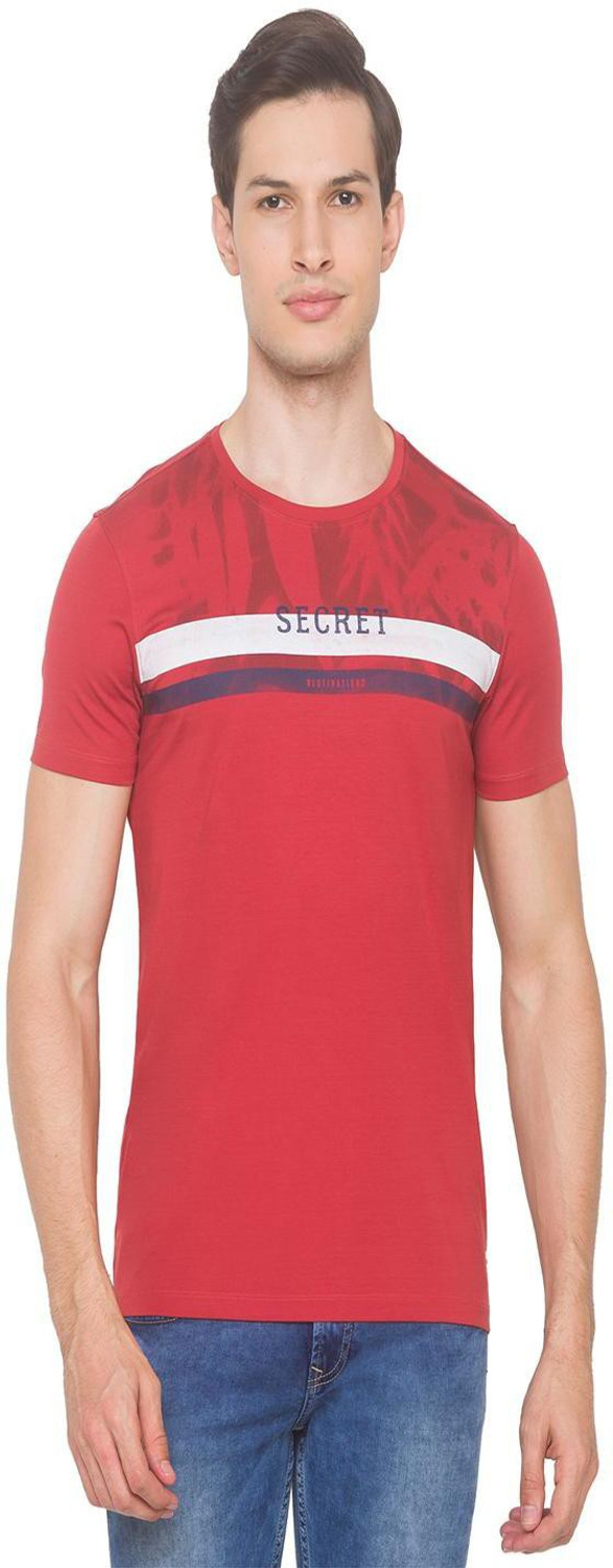 Image of Spykar Printed Men Round Neck Orange T-Shirt