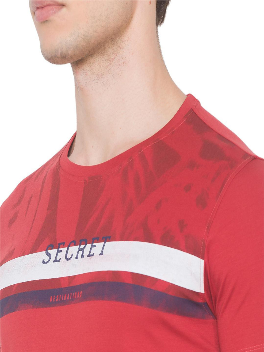 Image of Spykar Printed Men Round Neck Orange T-Shirt