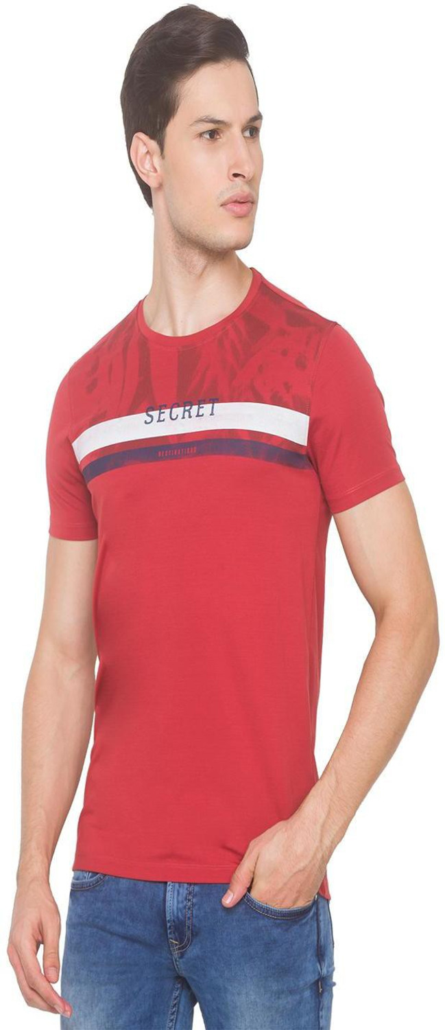 Image of Spykar Printed Men Round Neck Orange T-Shirt