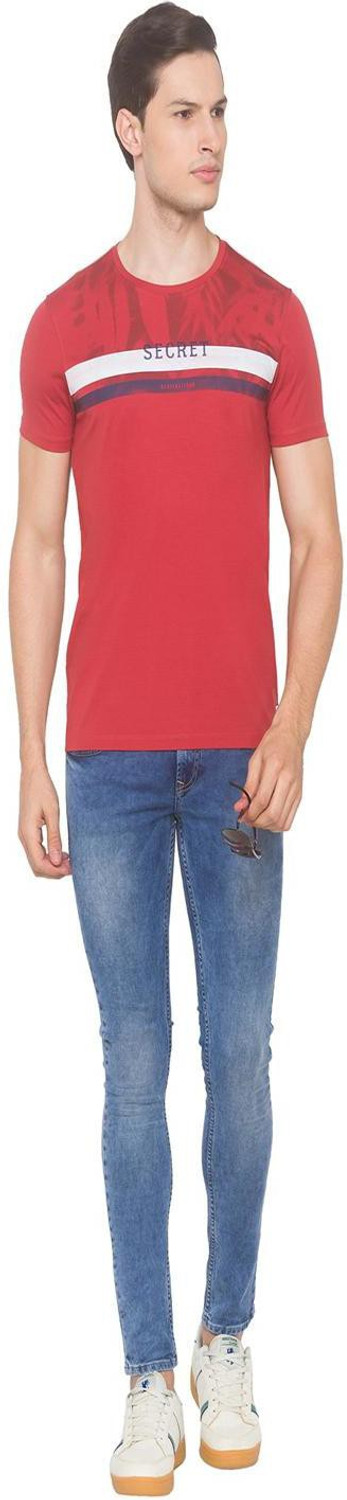 Image of Spykar Printed Men Round Neck Orange T-Shirt