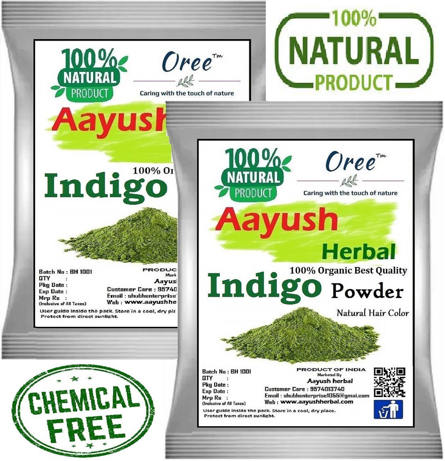 Aayush Herbal INDIGO POWDER PREMIUM QUALITY 100% Natural For Hair Color (100gX2)