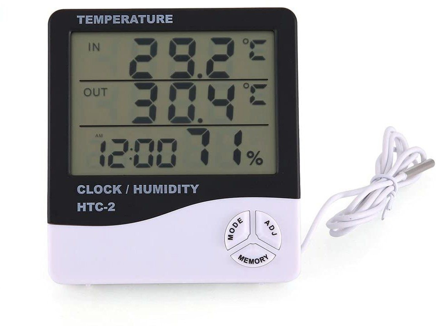 Image of thermomate Humidity Meter with Clock LCD Display Wall Mount,indoor & outdoor RT20 Thermometer